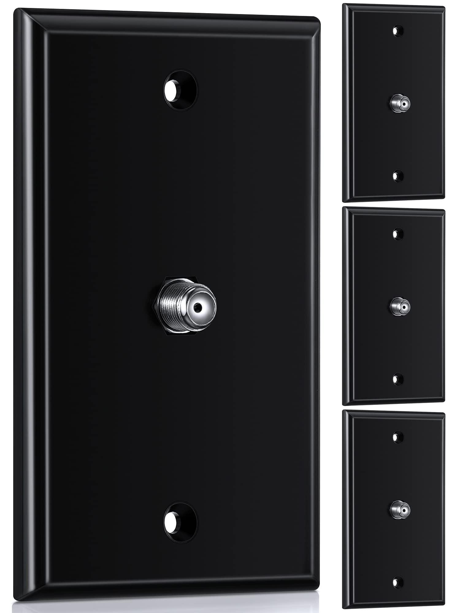 Weewooday Weewooday 4 Pieces Coax Wall Plate 1-Port TV Cable Cover Outlet Plate F -type Connector Coaxial Cable, Screws Included(White and Black)