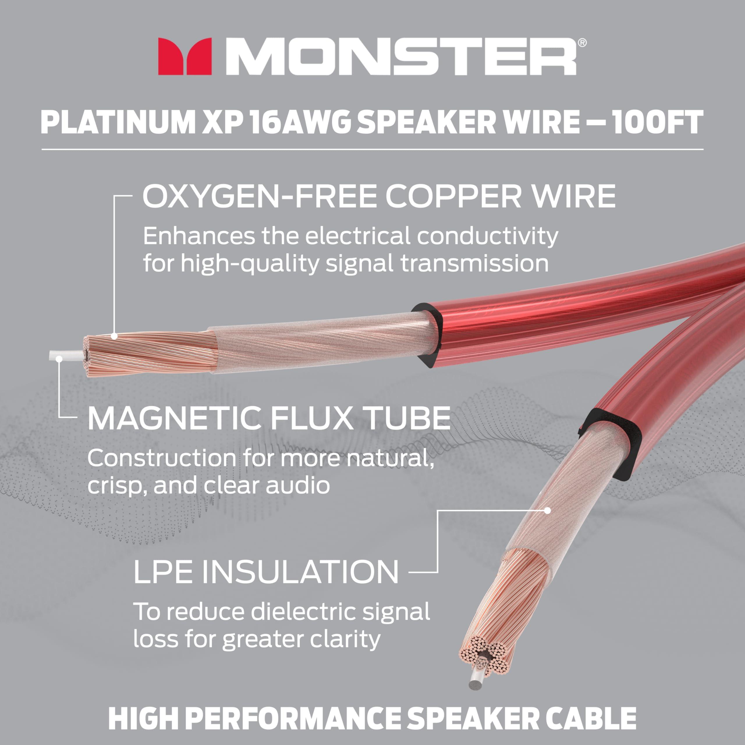 Monster Monster 16 AWG Speaker Wire: Advanced Performance XP Speaker Cable 100 FT Spool with Oxygen Free Copper (OFC) Audio Wire Construction - Easy to Strip & Install Speaker Cables