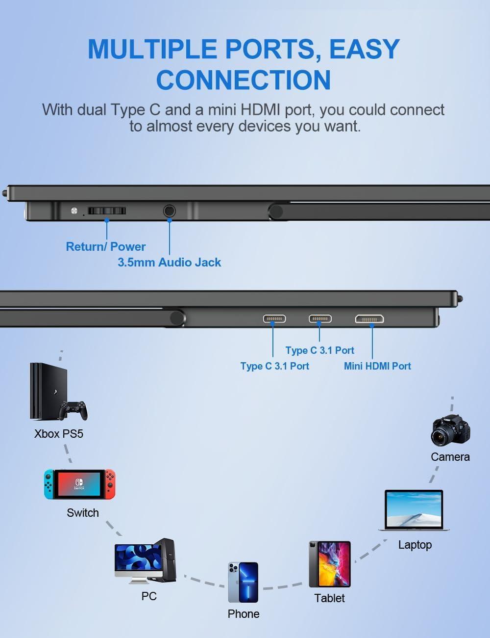 UPERFECT UPERFECT Portable Monitor 18.5-inch 120HZ 100% sRGB 1080P w/VESA & Stand 180 Adjustable Ultra-Slim & Lightweight Frameless FHD FreeSync IPS HDR Gaming Display, Travel Second Monitor for Laptop