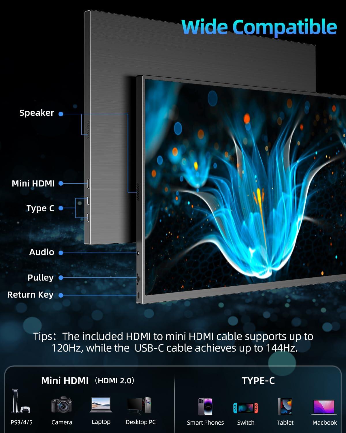 UPERFECT UPERFECT 2K 144Hz Portable Gaming Monitor 18" 2560x1600 QHD 100% DCI-P3 FreeSync HDR Laptop w/VESA, Frameless Matte IPS Eye Care Second Monitor for Game Console (UGame K118)