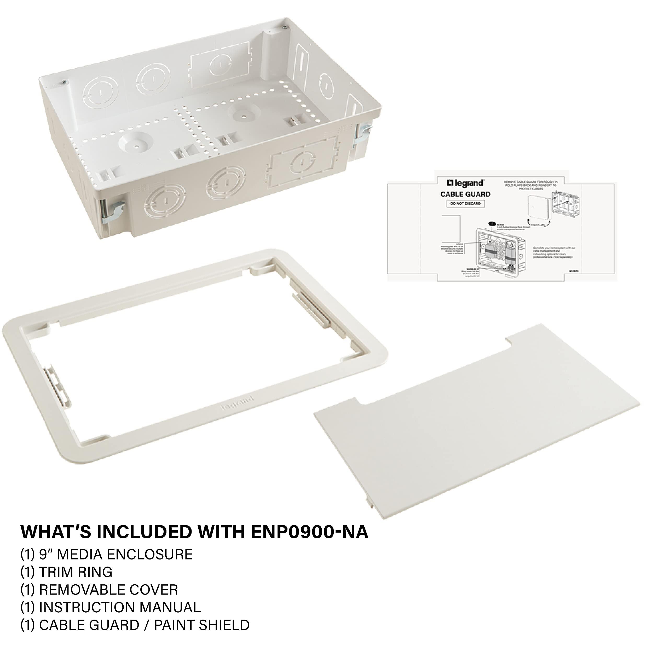 On-Q Legrand - OnQ Cable Management, Structured Media Enclosure, in-Wall Enclosure, TV Home Theater Box, Recessed Storage Box, Dual Purpose, 9 Inches, white (ENP0900-NA)