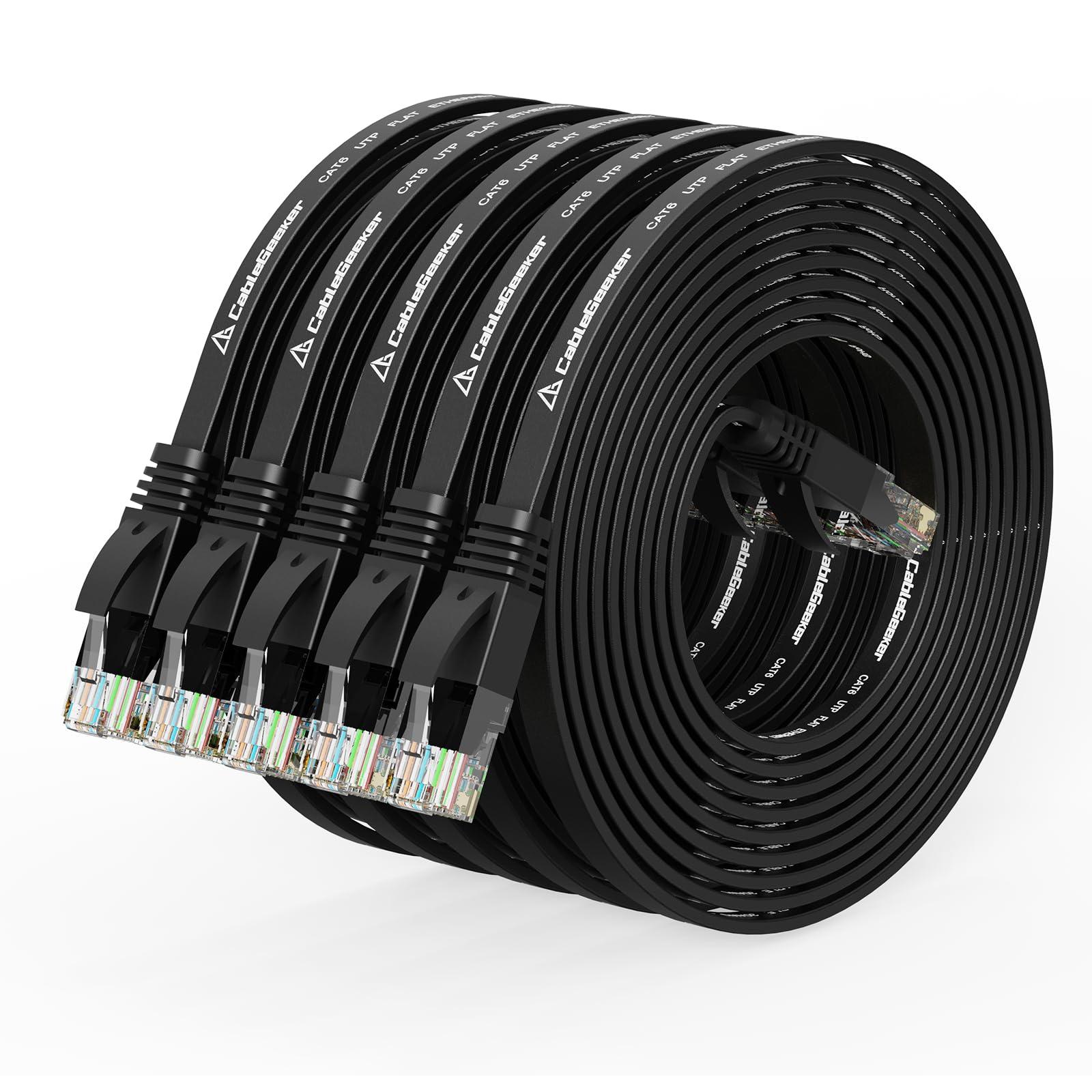 CableGeeker Cat 6 Ethernet Cable 10 ft (5 Pack) (at a Cat5e Price but Higher Bandwidth) Flat Internet Network Cables - Cat6 Ethernet Patch Cable Short - Black Computer Cable with Snagless RJ45 Connectors