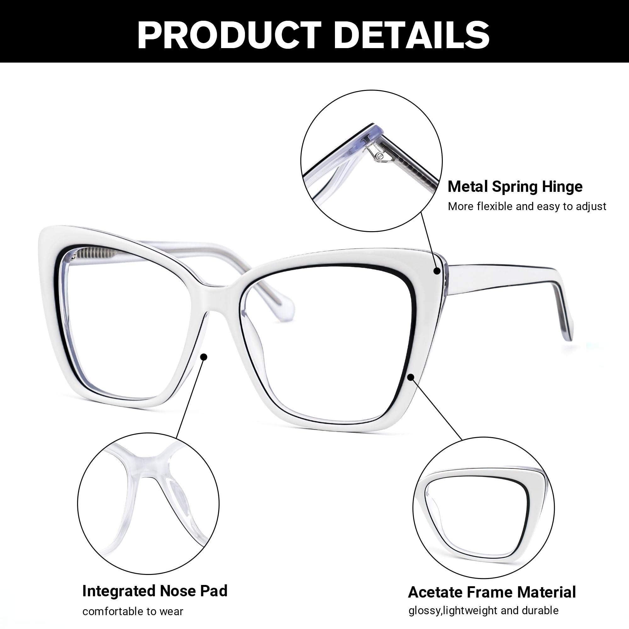 Zeelool Zeelool Oversized Blue Light Blocking Glasses, Butterfly Acetate Frame Glasses for Women Anti Eyestrain & UV from Computer Reading/TV/Phone JGA192028-05B White