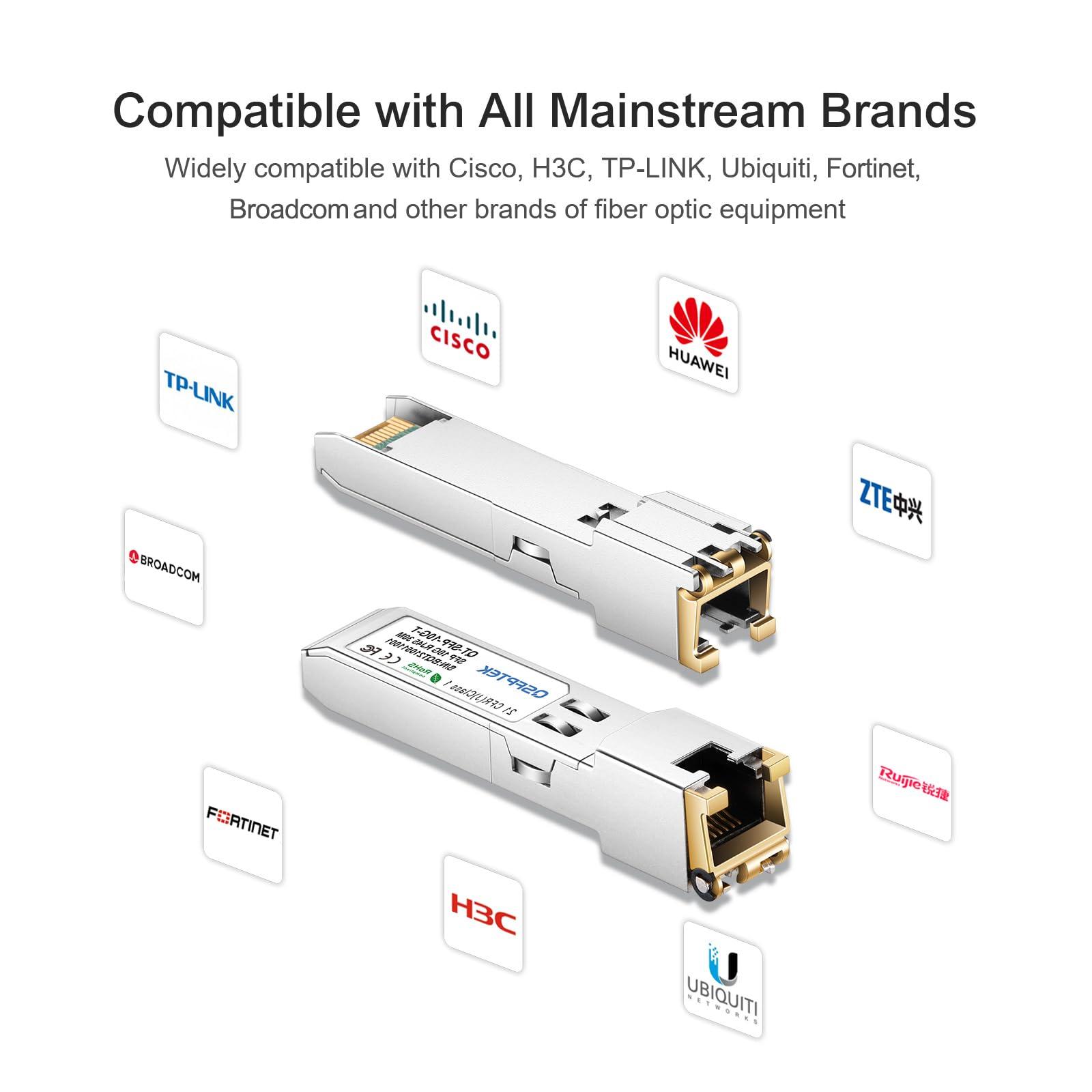 QSFPTEK 10GBASE-T SFP+ to RJ45 Transceiver, 10G Ethernet Copper Module, Optical SFP RJ 45 10Gb T Mini-GBIC Compatible with Cisco SFP-10G-T-S, Ubiquiti UF-RJ45-10G, Mikrotik, Supermicro, Fortinet, up to 30m