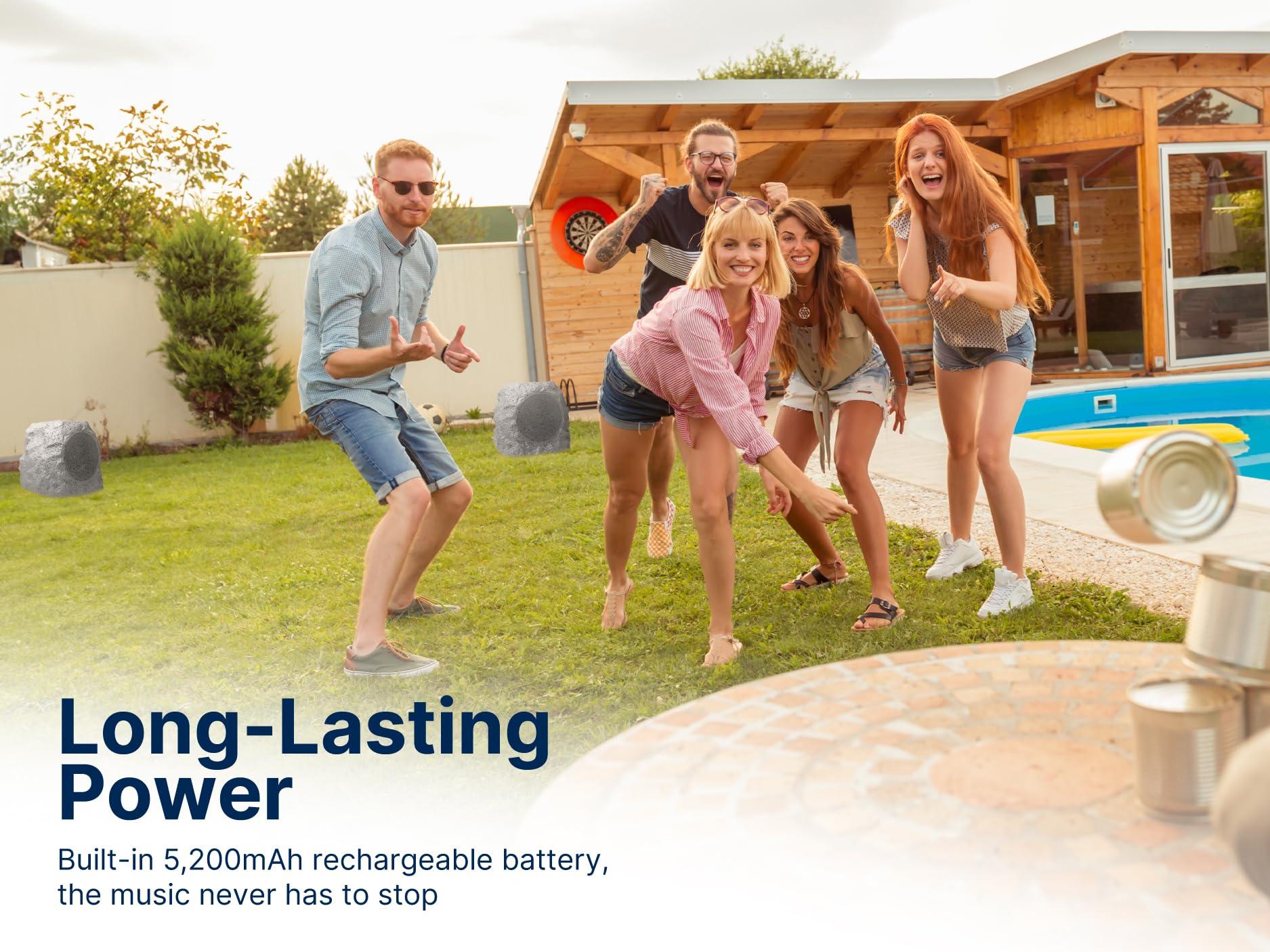 Emerson Emerson ERS-1001 Bluetooth Waterproof Outdoor Rock Speaker with Solar Charging, Built-in Rechargeable Battery, and Rugged Design Ideal for Outdoor Music, Parties, and Backyard Entertainment