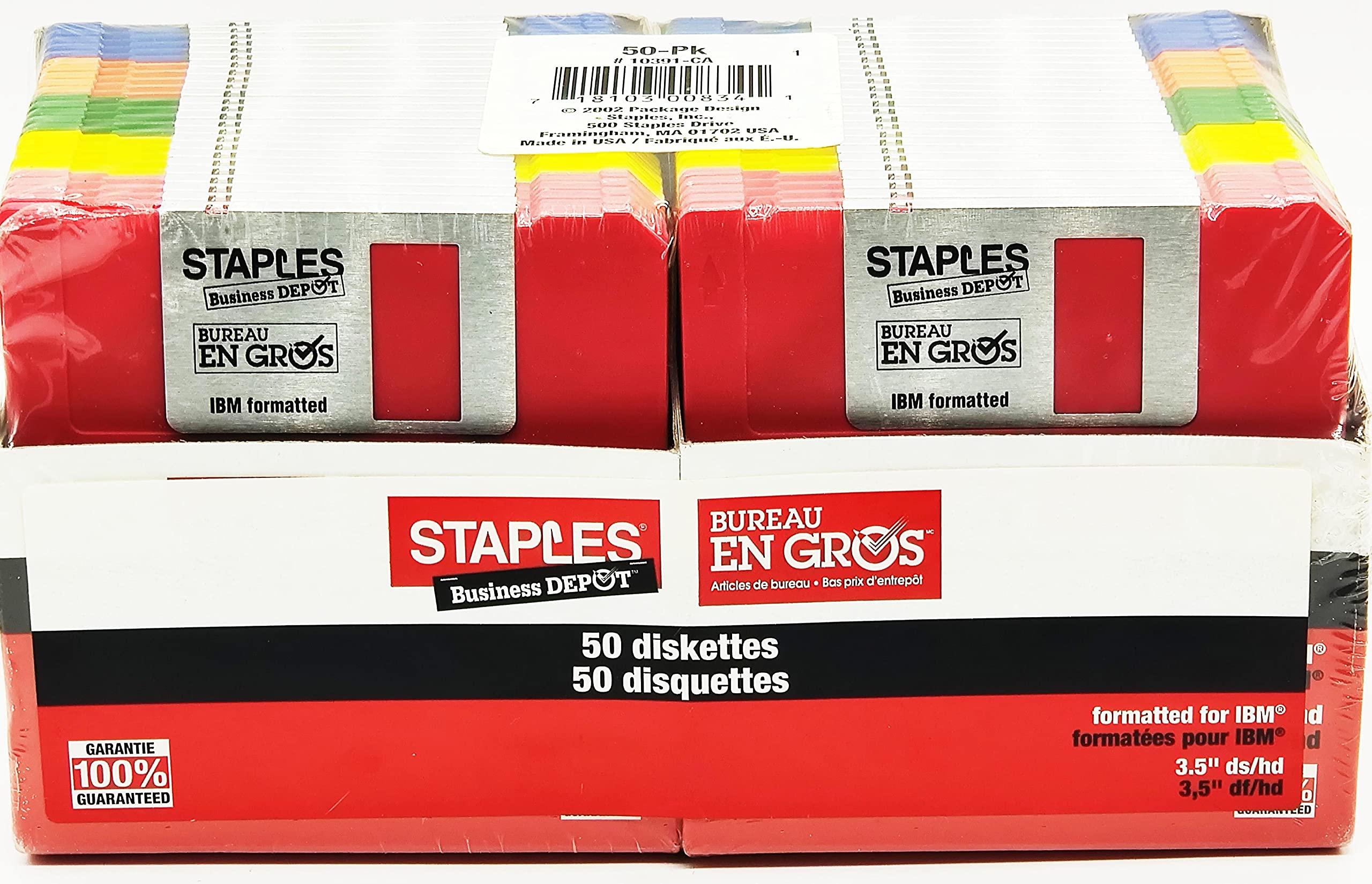 STAPLES Staples 50/Pack 3.5 in. 1.44MB Multi-Colored Floppy Diskettes, PC/IBM Formatted