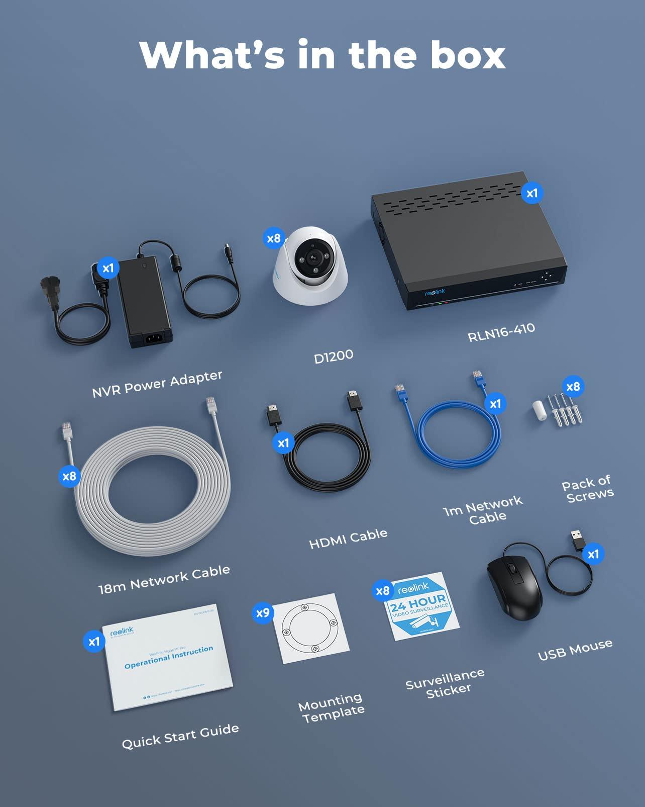 REOLINK REOLINK 12MP Security Camera System, 8pcs Outdoor IP Security Camera Color Night, 2-Way Talk, 16CH NVR 4TB HDD, RLK16-1200D8-A Bundle with 2pcs Duo Floodlight PoE 4K Ultra-Wide Angle Camera