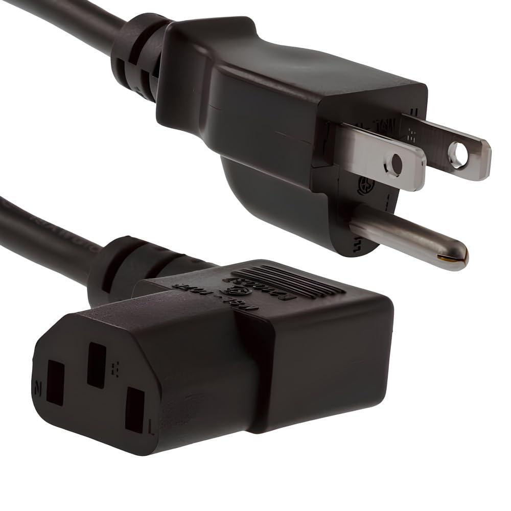 CablesAndKits CablesAndKits 10 ft Right Angle Power Cord for PC Computer Monitor Printer, 10A/125V, 18 AWG, 5-15P to C13, Right Angle Computer Power Cord (NEMA 5-15P to IEC-60320-C13) Black Lifetime Wty