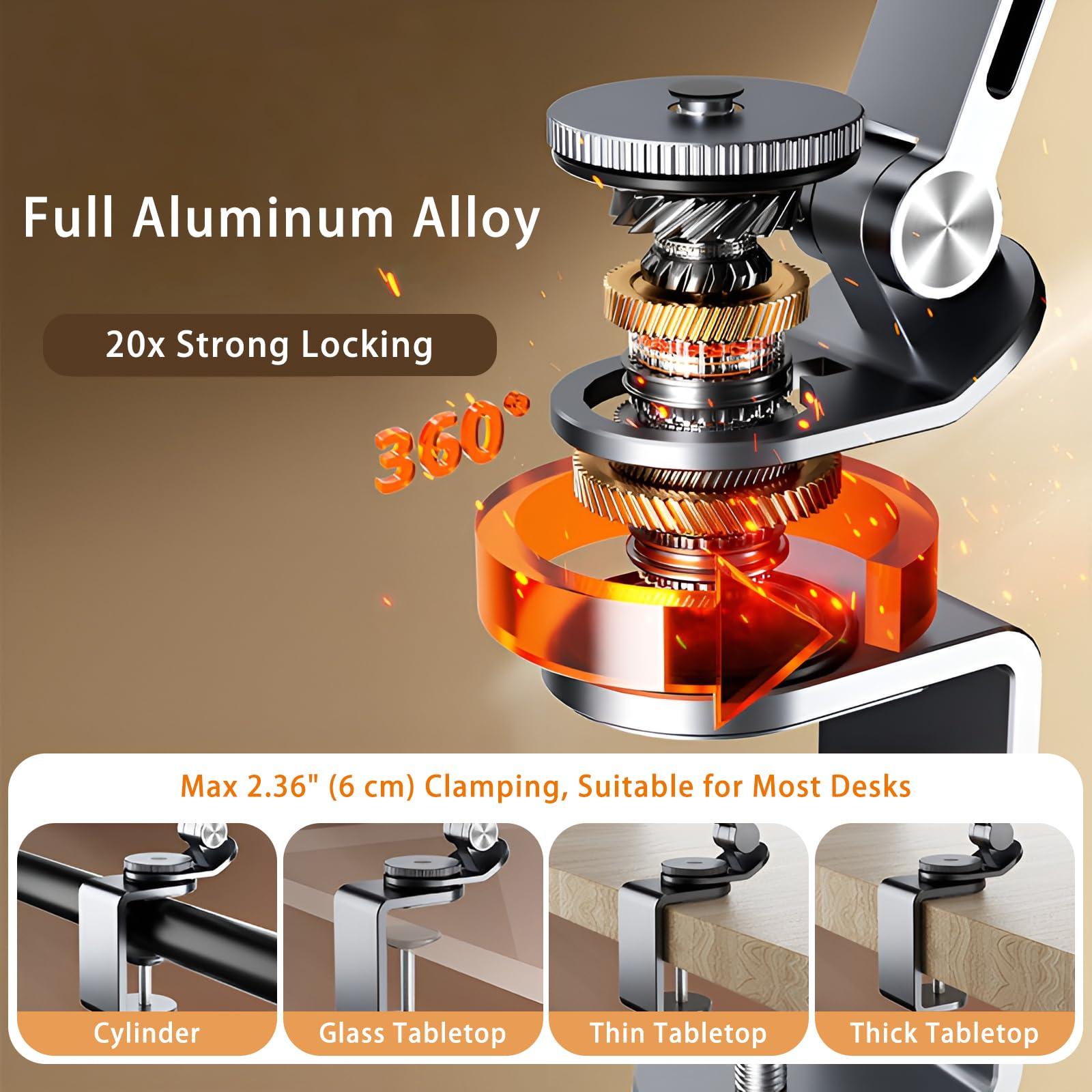 HIBORI HIBORI iPad Mount for Desk Aluminum Alloy Tablet Stand Foldable Overhead Arm Holder Mount Fits for 4.7-15.6" Screen Phone,Kindle,Fire HD,Monitor,iPad,Galaxy Tab Series (Silver)