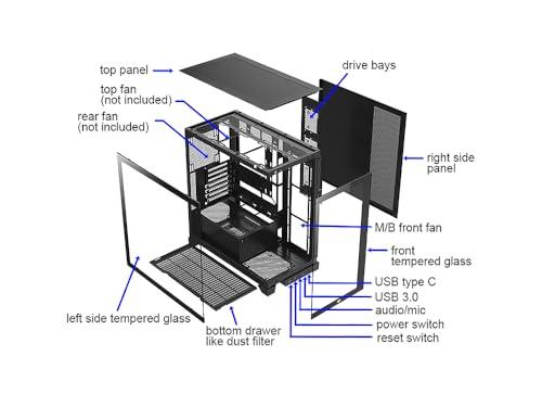Bluegears Bluegears Bgears b-Pellucid ATX Gaming PC Case. Front and Side Tempered Glass Design with Built in USB C Port. (Fans are Sold Separately!!).