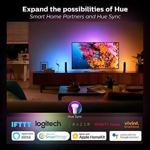 Philips Hue Philips Hue White and Color Ambiance A19 60W Equivalent LED Smart Bulb Starter Kit (4 A19 Bulbs and 1 Hub Compatible with Amazon Alexa Apple HomeKit and Google Assistant)