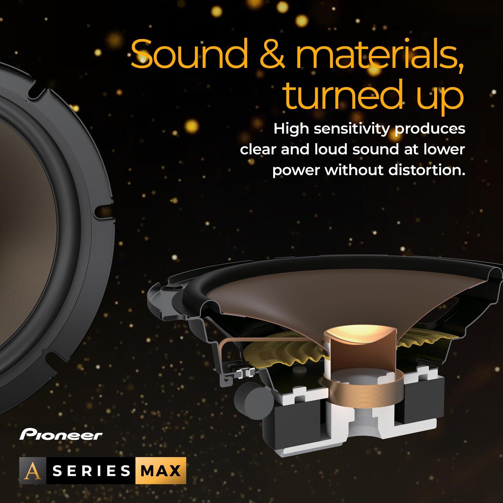 Pioneer Pioneer A-Series MAX TS-A693FH, 2-Way Coaxial Car Audio Speakers, Full Range, Clear Sound Quality, Easy Installation and Enhanced Bass Response, Full Gold Colored 6 x 9 Oval Speakers