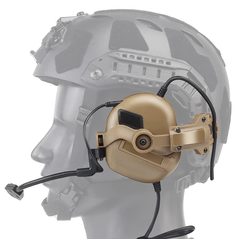 Hdlsina Hdlsina Helmet-Type Tactical Headset + with U94 PTT 2pin with ARC Rail Adapter Compatible Ops-Core Fast Helmet ACH Helmet MICH Helmet for Airsoft Hunting Shooting (Khaki)