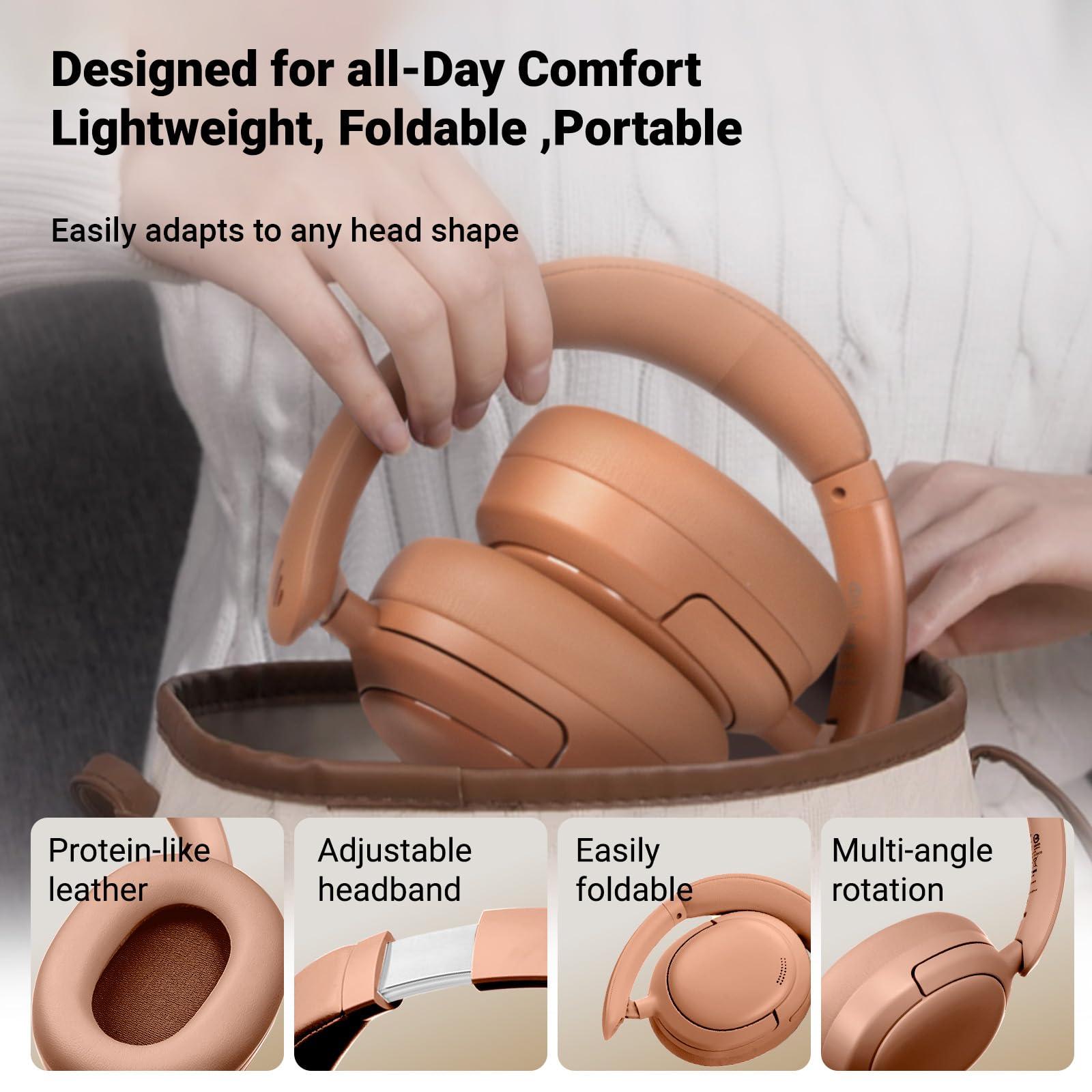 Edifier Edifier V80 Hybrid Active Noise Cancelling Headphones, True Wireless Over Ear Bluetooth Headset with 45H Playtime Hi-Res Audio Fast Charging Multipoint Connection for Travel Home Office (Brown)