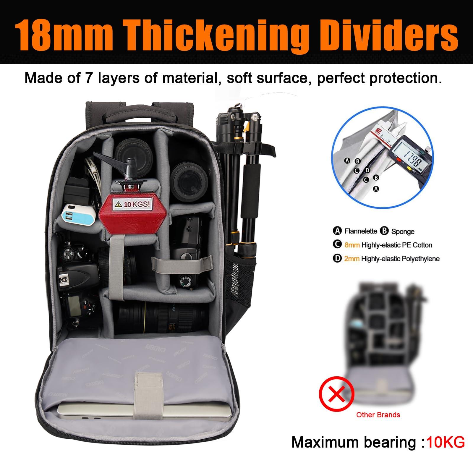 CADeN CADeN Camera Backpack Bag with Laptop Compartment 15.6" for DSLR/SLR Mirrorless Camera Waterproof, Camera Case Compatible for Sony Canon Nikon Camera and Lens Tripod Accessories Black