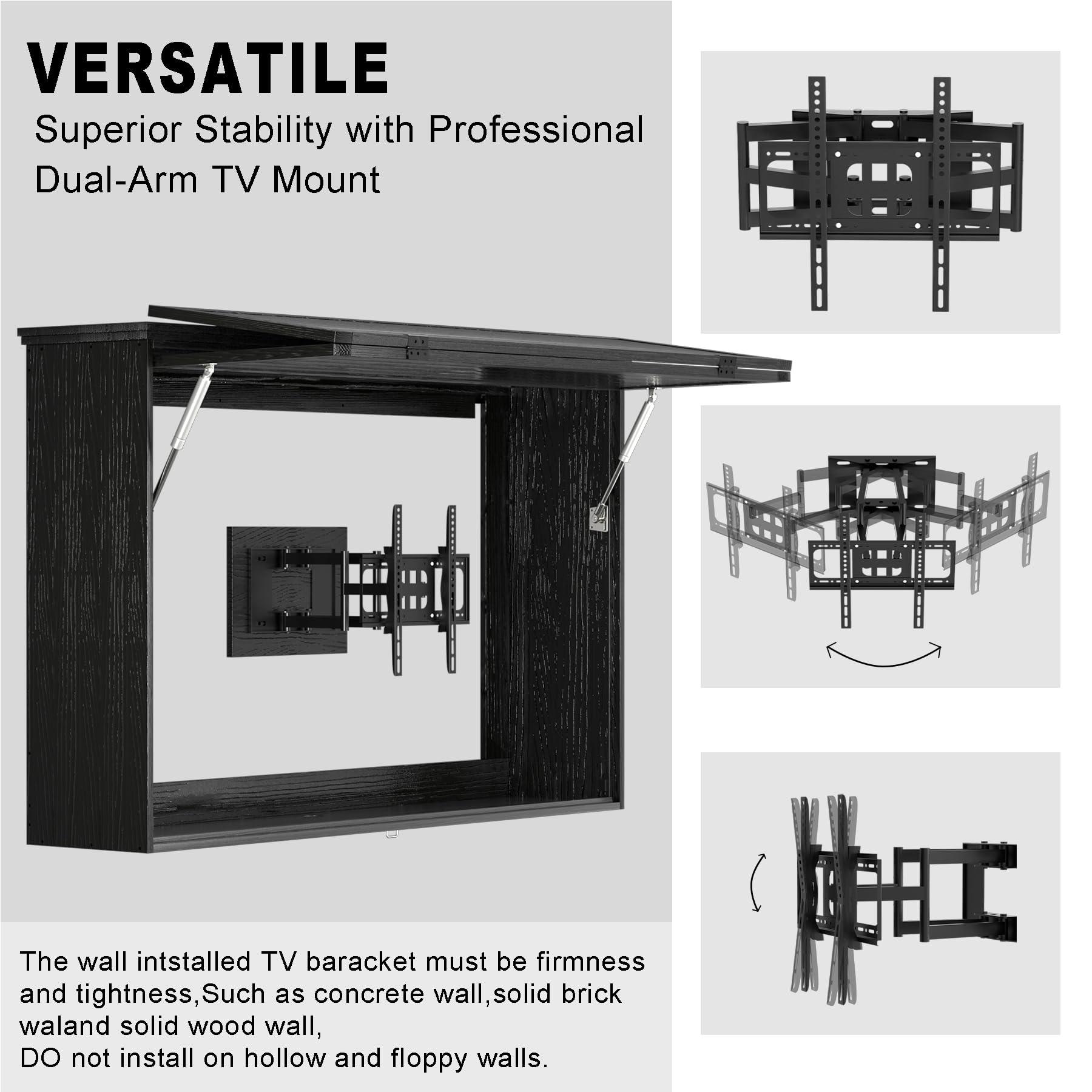 GDLF GDLF Outdoor TV Enclosure, 55-Inch Solid Wood Weatherproof TV Cover with Premium Dual-Arm Mount (Fits 44-55 inch), Black