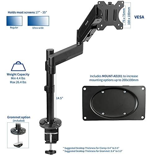 VIVO VIVO Heavy Duty Articulating Single Pneumatic Spring Arm Desk Mount, Fits Standard and Large Ultrawide 17 to 35 inch Monitor, Maximum VESA 200x100 with Reinforcement Bracket for Thin, Glass Table Tops