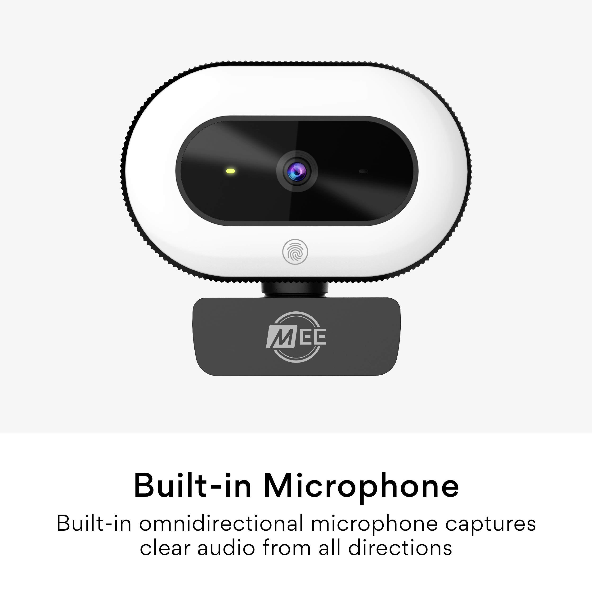 MEE audio MEE audio CL8A 1080p HD Webcam with Ring Light, Microphone, Autofocus, Low Light Correction, 360° Rotation; USB Streaming Web Camera for Video Calling via Zoom/Skype on Computer PC Mac Laptop Desktop