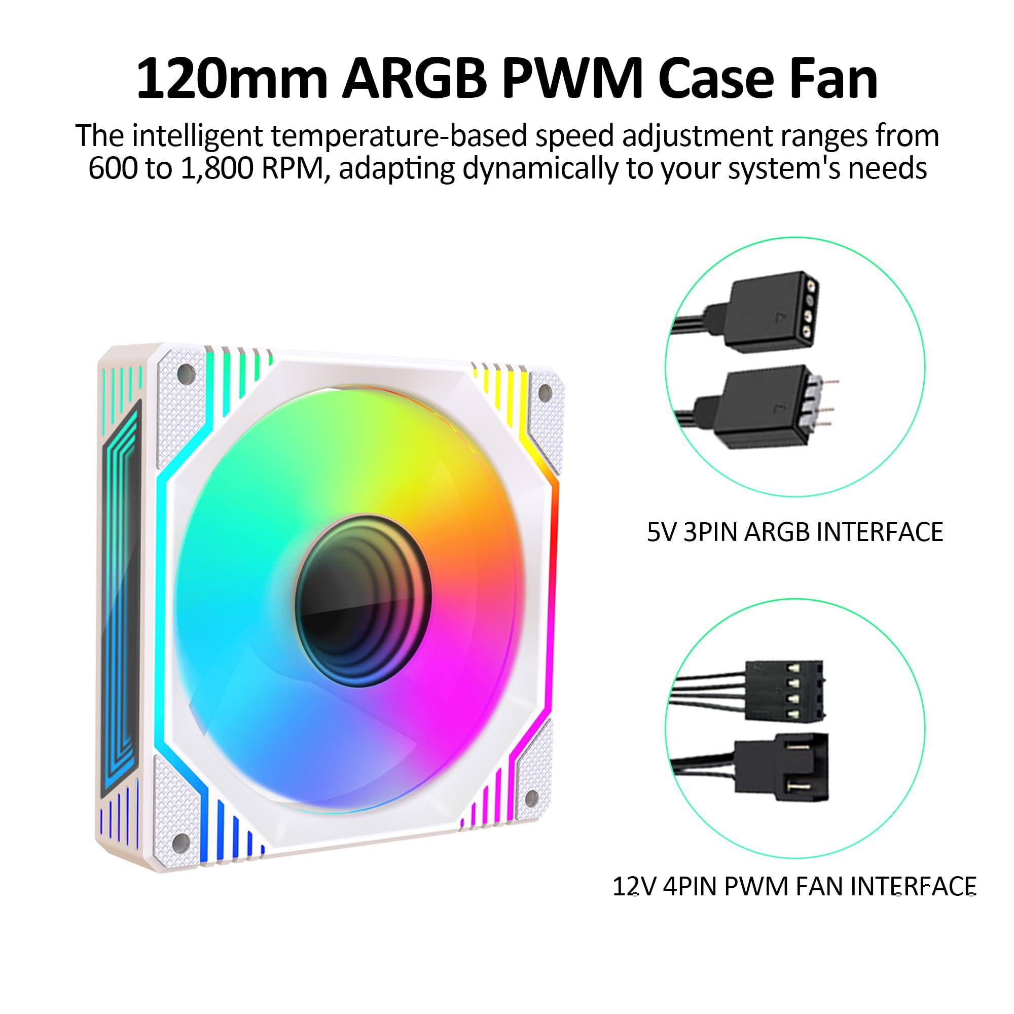 PANO-MOUNTS PANO-MOUNTS 120mm Infinity Mirror ARGB Fan 5V 3Pin Addressable RGB PWM PC Computer CPU Case Cooling Fan 600-1800RPM White 3-Pack