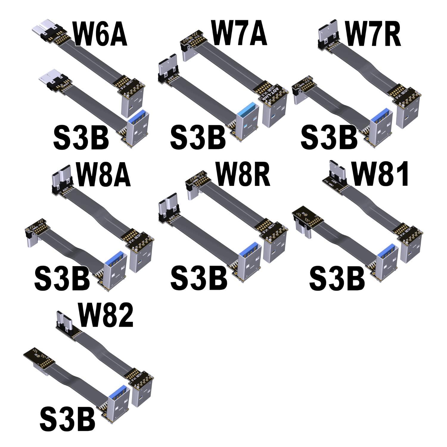ADTLINK ADT-Link USB 3.0 Type A Male to Micro-B Male Ribbon Flat EMI Shielding Flat Cable FPC USB 3.0 Micro B 90 Degree Angle Connector Up Downward (20cm, S1B-W6A)