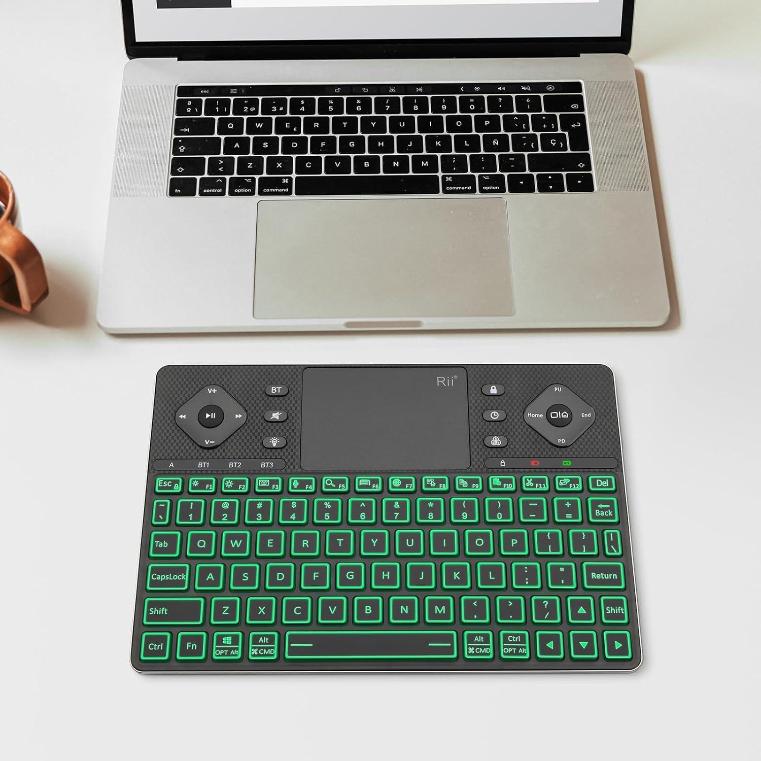 Rii Rii Wireless Keyboard K16,Bluetooth Keyboard with Touch Pad, Rechargeable Keyboard with RGB Backlit,Multimedia Compact Keyboard for Android TV,Projector,HTPC,Smart TV,Tablet,iPad,PC,Laptop