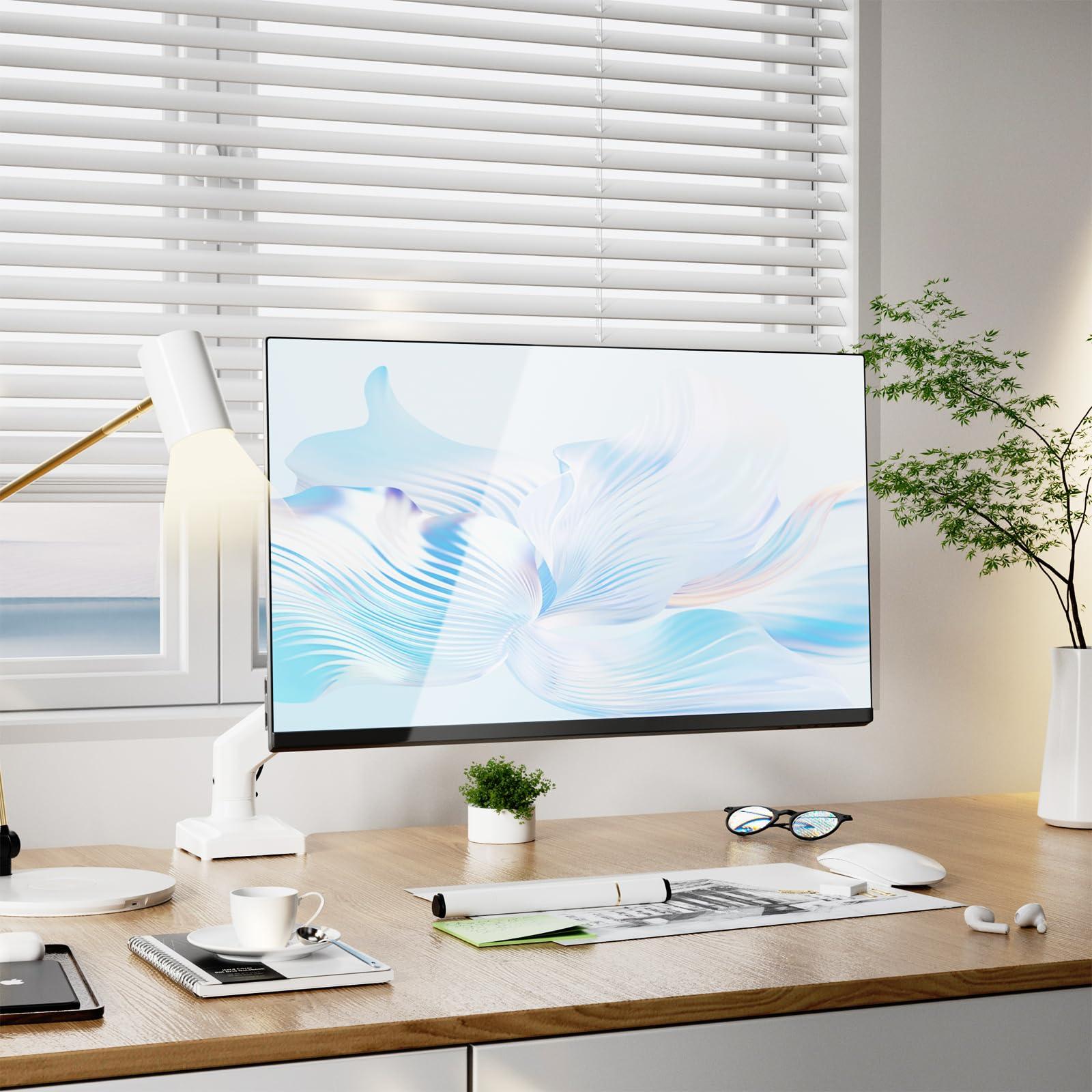 WALI WALI Single Monitor Arm Mount Stand, Adjustable Gas Spring Arm Monitor Mount for Display up to 32 Inch,19.8lbs Capacity (GSMP001W), White