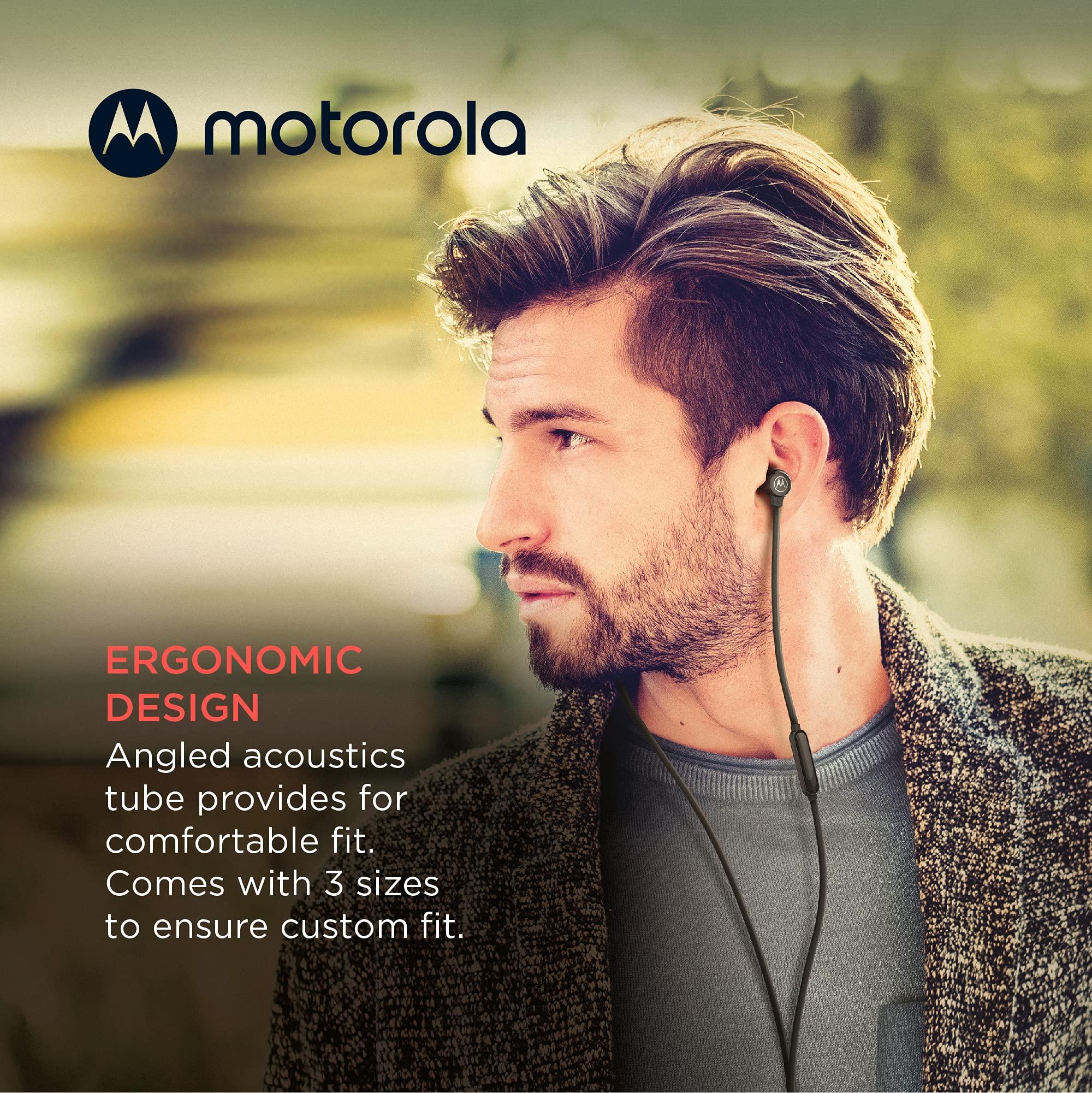 Motorola Sound Motorola Earbuds 3-S Wired Earbuds with Microphone - Corded in-Ear Headphones, Comfortable Lightweight Silicone Ear Buds, Non-Tangle Flat Cable, 9.4mm Drivers Clear Bass Sound - Black