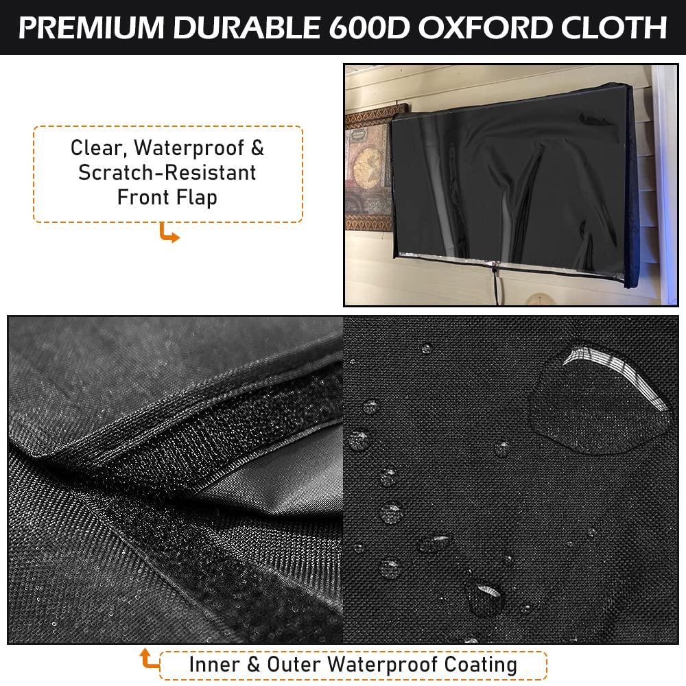 HOMEYA Outdoor TV Cover 55-58 Inch with Clear Scratch Resistant Front Flap + Bottom Cover, HOMEYA 600D Weatherproof & Waterproof TV Screen Protector, Fits Most TV Mounts Stands with Remote Controller Pocket