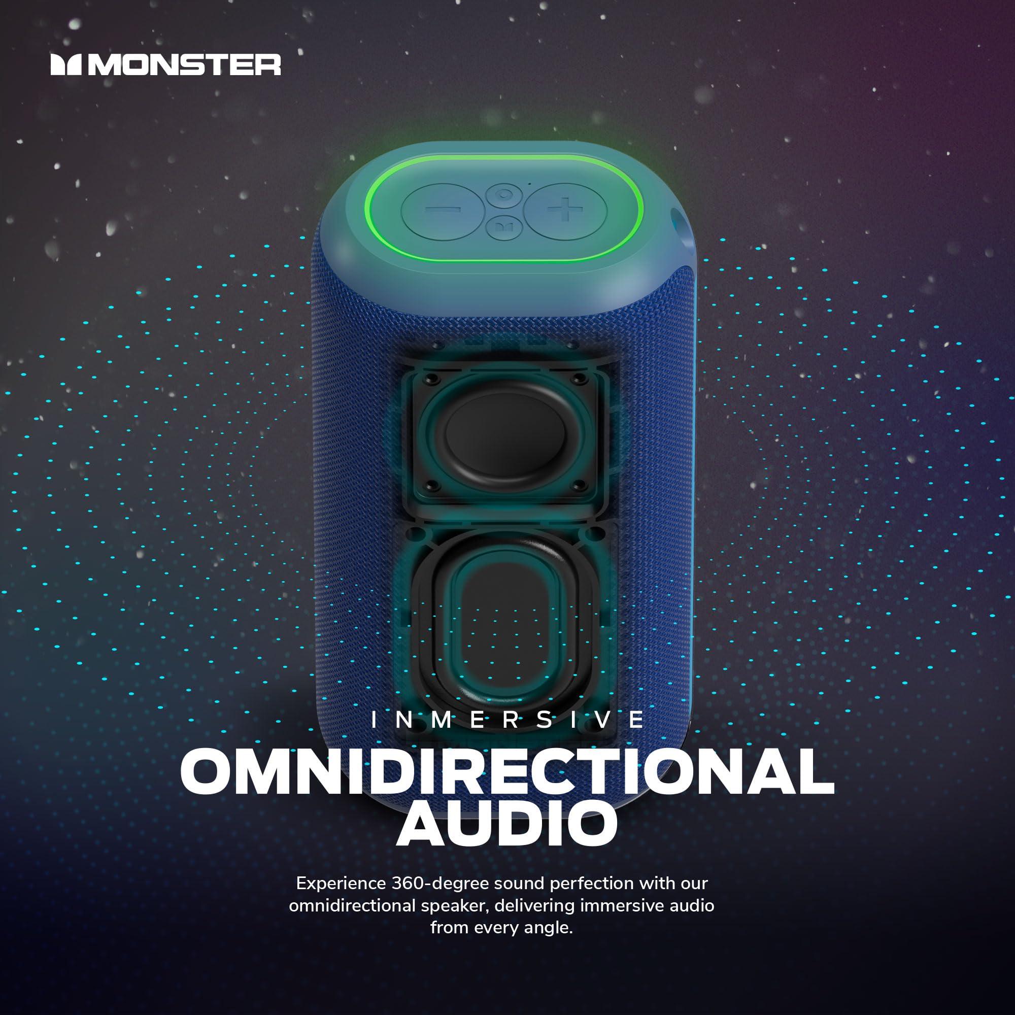 Monster Monster DNA One Portable Bluetooth Speaker, Loud Portable Speaker with 360 Bass Sound and 10W Qi Certified Wireless Charging Pad, IP67 Waterproof- for Travel, Indoor and Outdoor Use