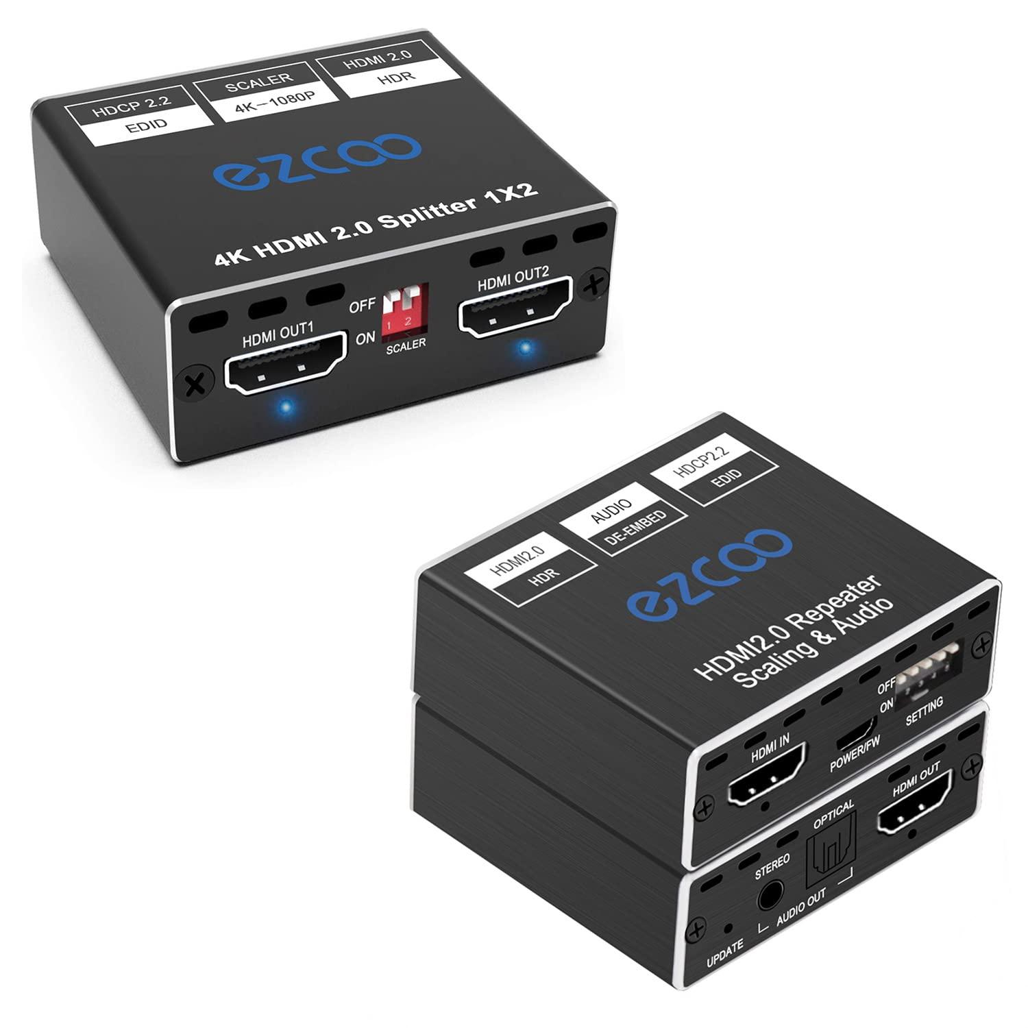 ROFAVEZCO HDMI Audio Extractor SPDIF 5.1CH Stereo 2.1CH,4K 60Hz Atmos CEC EDID Switch Fit Various Video with 4K HDMI Splitter 1x2 Down-Scaler 4K 1080P in Sync, EDID Switch for Game Player PS 5 1080P 120Hz