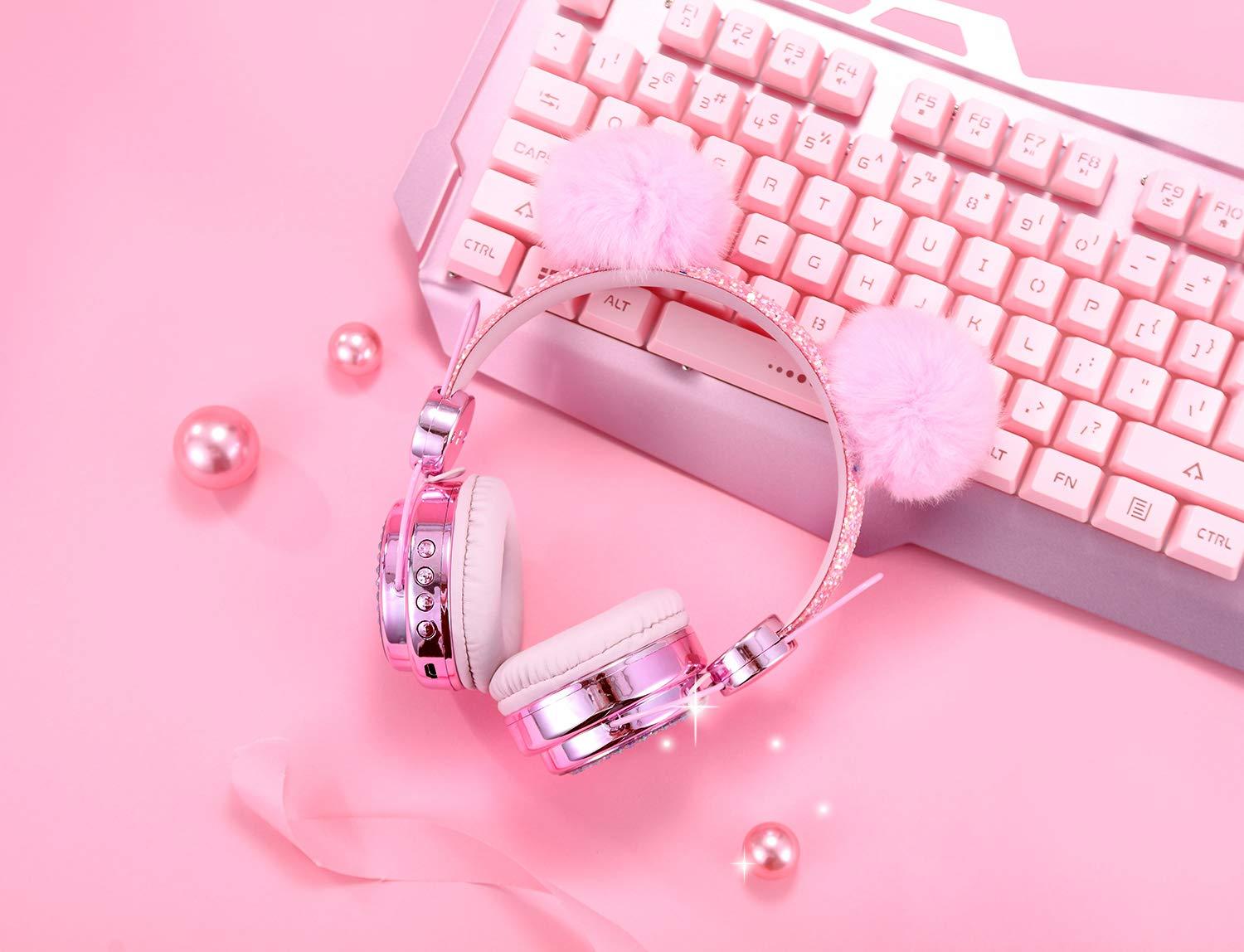 KORABA KORABA Wireless , LED Light up Color Changing Girls Bluetooth Headsets with MIC, 10 Hours 5.0 Bluetooth Headphones for School, Christmas (Pink)