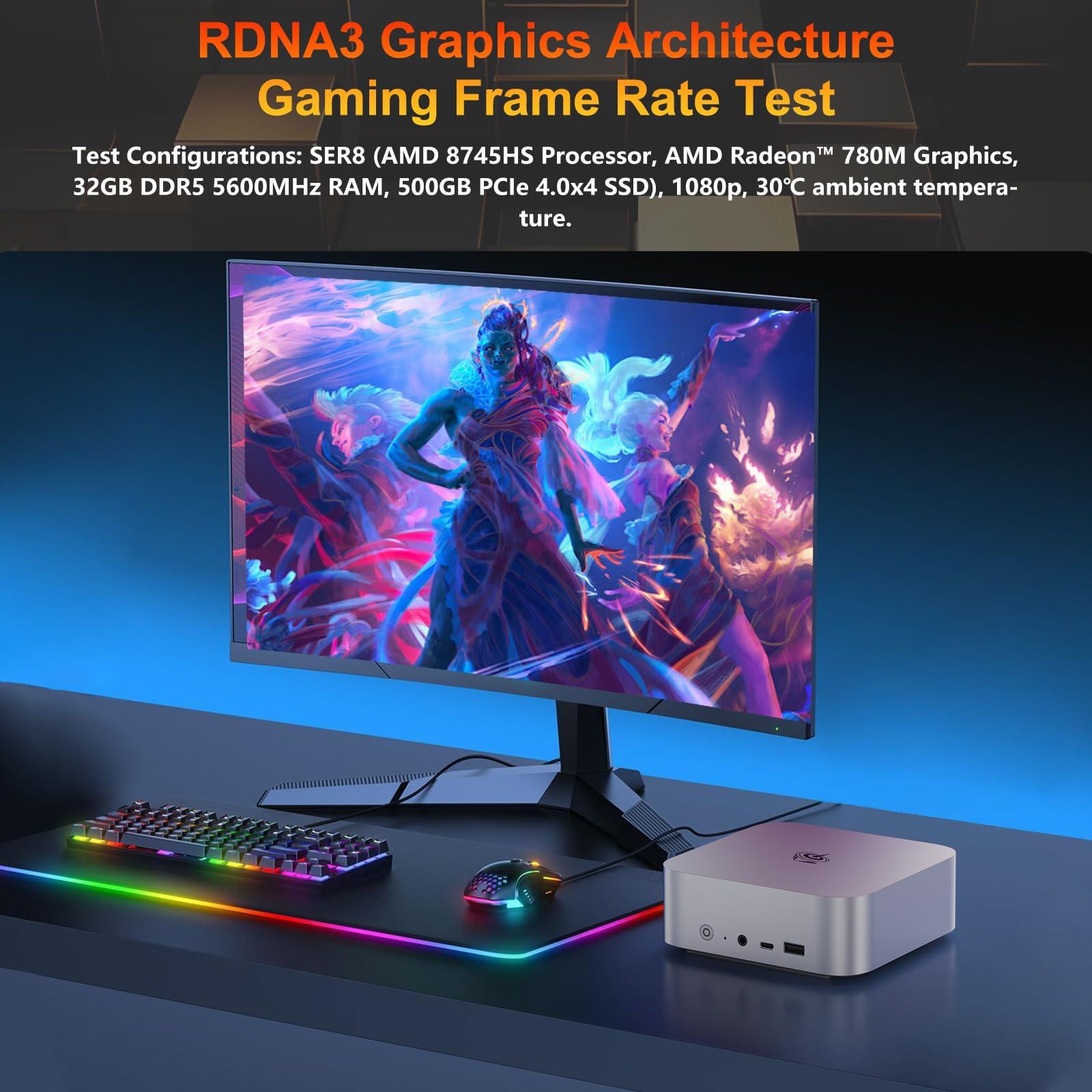 Beelink Beelink SER8 Mini PC, AMD Ryzen 7 8745HS(up to 4.9GHz), 32GB DDR5 1TB PCIe4.0 SSD, AMD Radeon 780M Mini Desktop Computer 4K Triple Display HDMI 2.1+DP+USB4/WiFi 6/BT5.2/2.5G LAN, Office/Home/Gaming PC