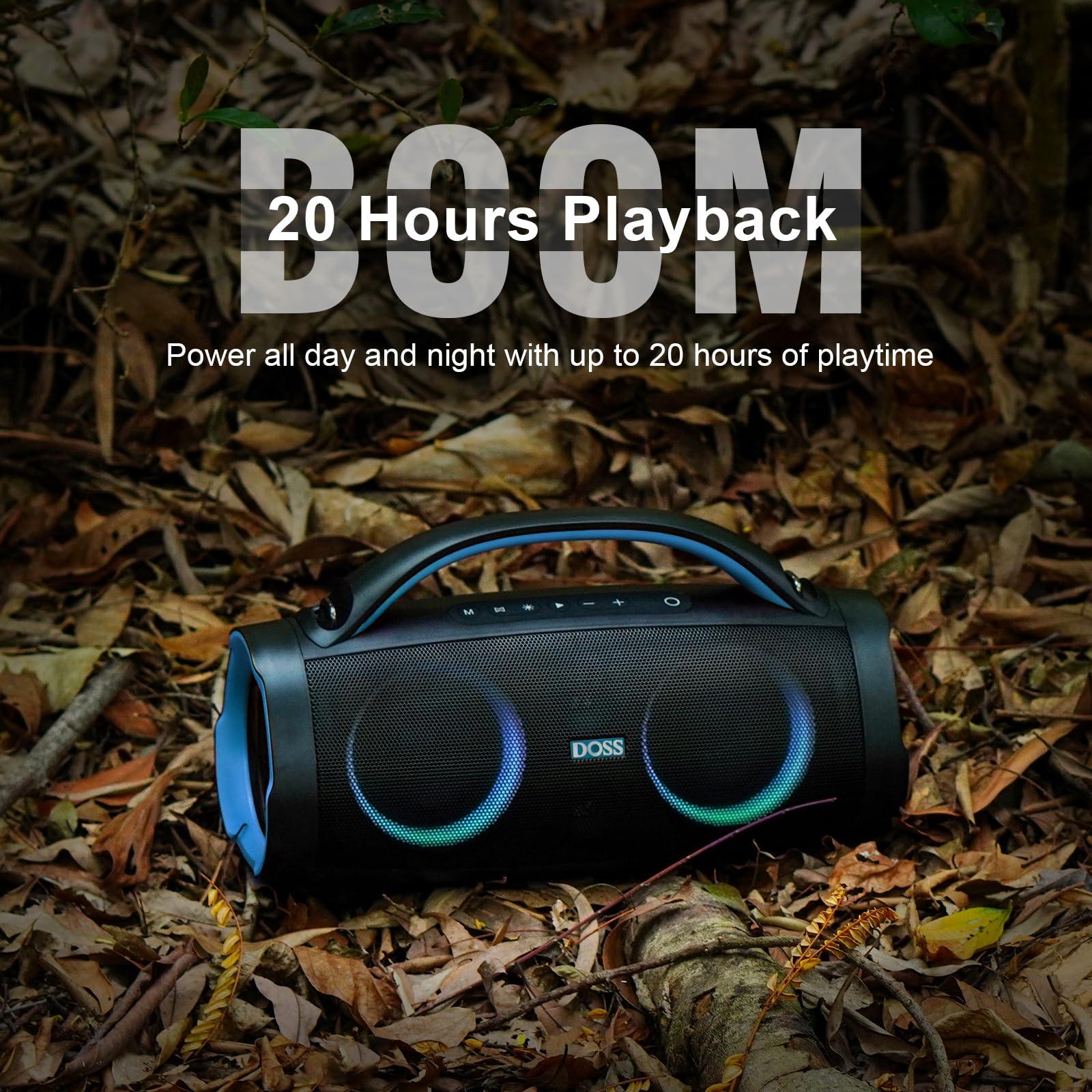 DOSS DOSS Extreme Boom Pro Loud Bluetooth Speaker with 100W Stereo Sound, Extra Bass, 20H Playtime, Party-Sync Led Lights, Built-in Power Bank, IPX6 Waterproof for Outdoor, Camping, Travel-Blue