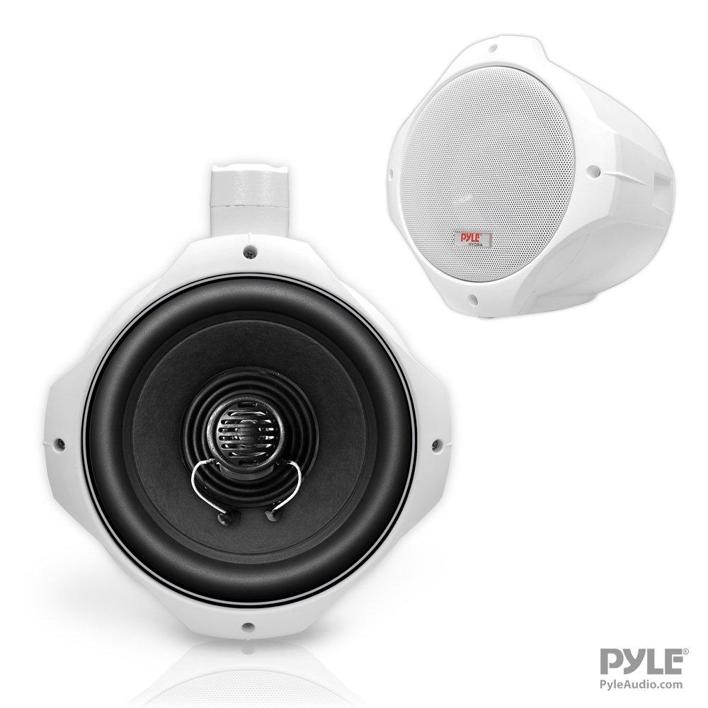 Pyle Pyle Waterproof Marine Wakeboard Tower Speakers - 8in Dual Subwoofer Speaker Set and 1 Tweeter with 300 Watt Power - 2-way Boat Audio Stereo System with Mounting Bracket - 1 Pair - Pyle PLMRW85