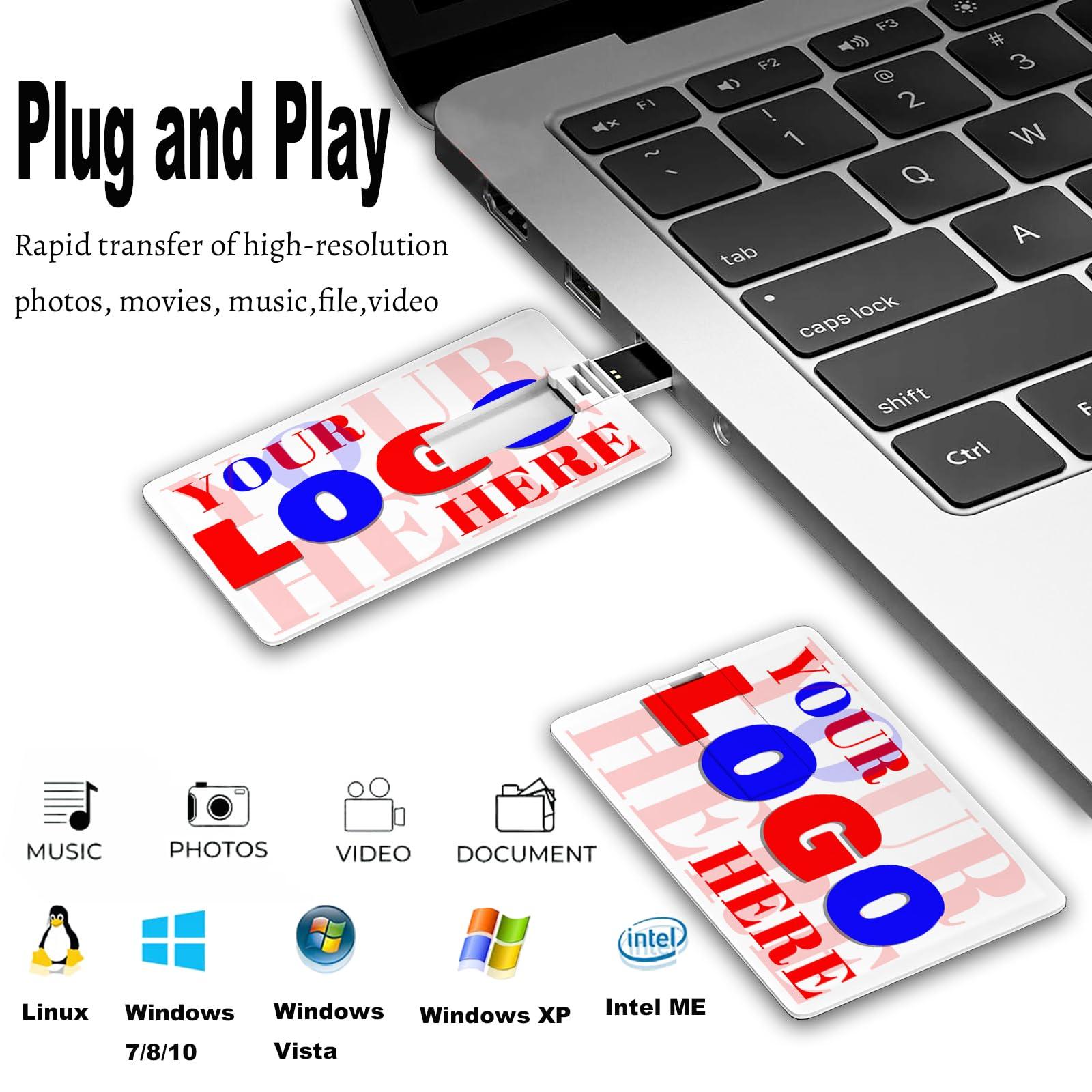 FEWINA Card Shape Custom USB Flash Drive 32GB 25 Pack Customized Thumb Drive Credit Card Shape Customizable USB Drive Logo Print FEWINA Branding with Personalized USB Stick