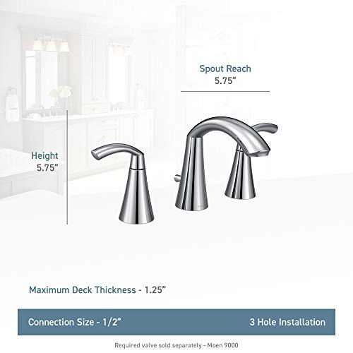 Moen Moen Glyde Chrome Two-Handle 8-Inch Widespread High Arc Modern Bathroom Sink Faucet, Valve Required, T6173