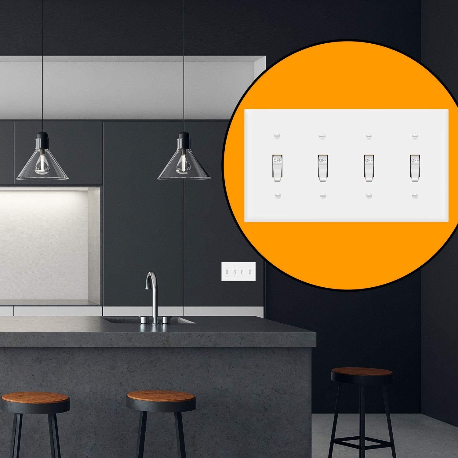 ENERLITES ENERLITES Quad Light Switch Wall Plate, Standard Size 4-Gang 4.50\" x 8.19\", Unbreakable Polycarbonate Thermoplastic, 8814-W, White