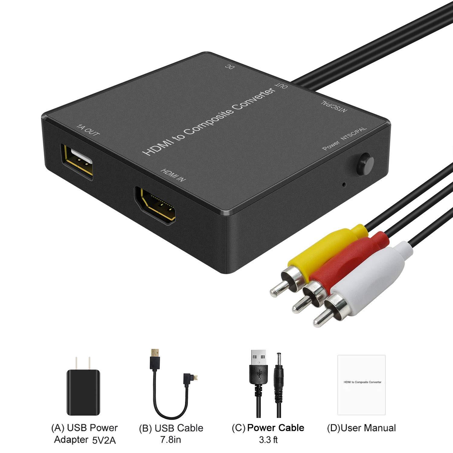 Dingsun HDMI to RCA Converter for Fire Stick, HDMI to AV, HDMI to Composite Converter Adapter Compatible for Old TV, Amazon Fire Stick, Roku Stick, DVD Players, Xbox, PS3 (HDMI to AV Converter (55Pack))