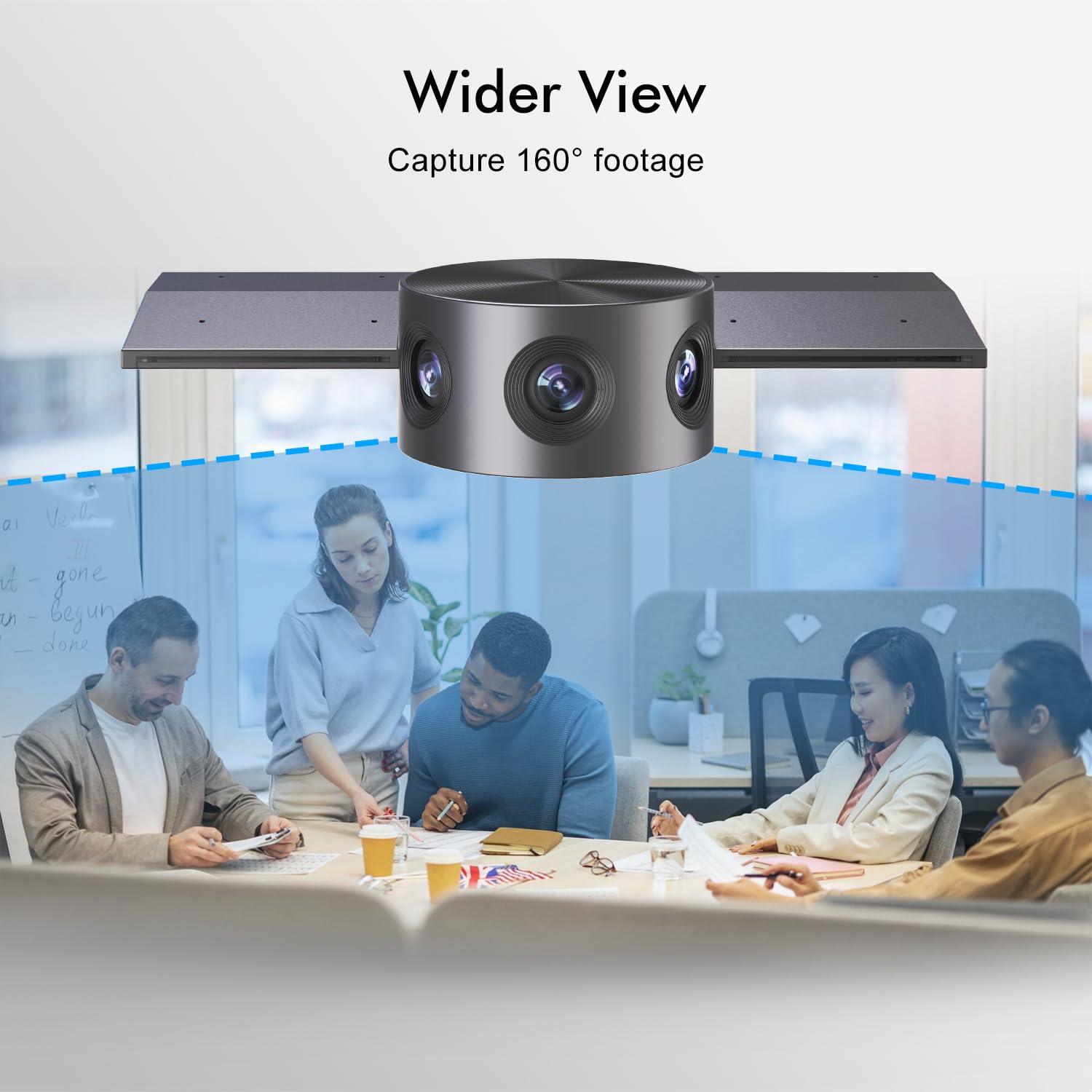 Meeteasy Panoramic 180 Video Camera, Immersive Video Conference Experience, both Overall and Speakers Close-up view, 1080P Webcam for Huddle Room and Homebased Office, Plug and Play with Micro SD Card Slot