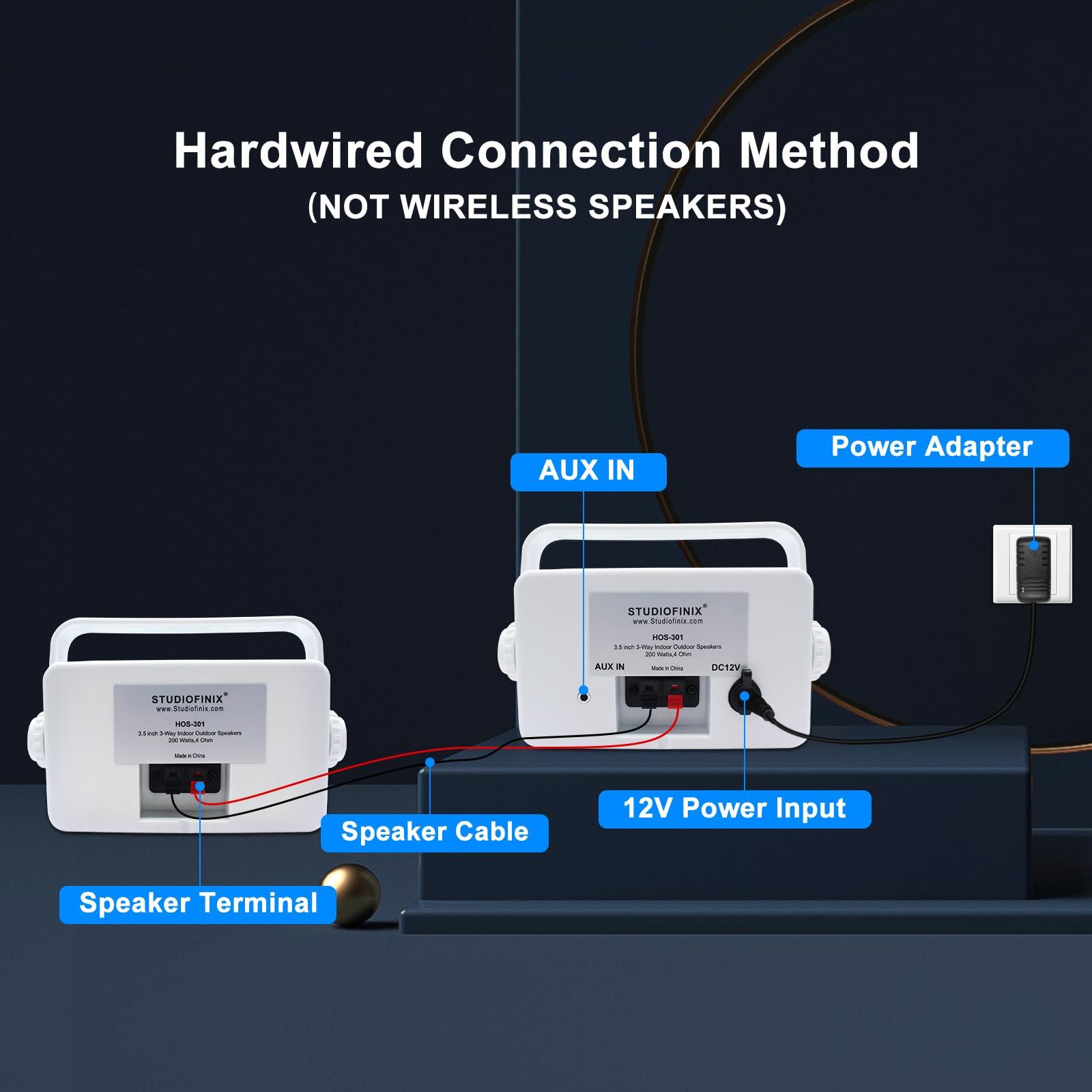 STUDIOFINIX STUDIOFINIX 3.5 Inch Outdoor Bluetooth Speakers Waterproof Wired,3 Way 200W Upgrade Premium Wall Mount Speakers,Ideal use in Patio,Deck, Indoor OutdoorWhite