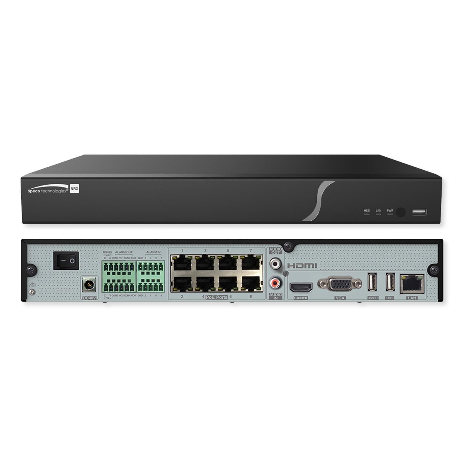 Speco Technologies Speco N8NRX8TB 8-Channel 8K H.265 NVR with Facial Recognition and Smart Analytics, 8 TB