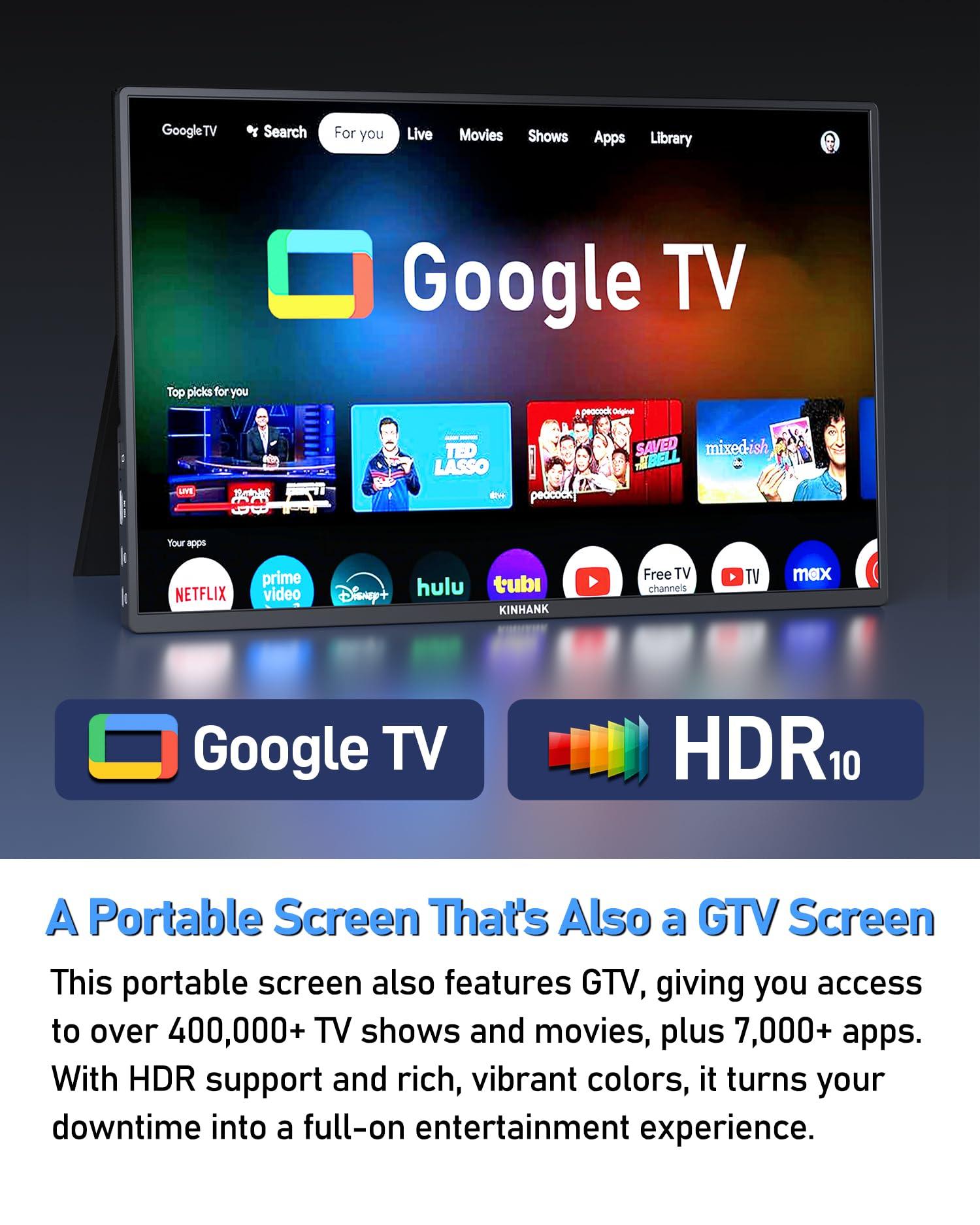 PAGEPINMU PAGEPINMU 16" Smart Portable Monitor with Google TV OS, 2.5K QHD (2560x1600) 144Hz Display, 500 Nits Brightness, 100% sRGB, Wi-Fi/Bluetooth, USB-C/HDMI External Screen for Laptop/PC/Gaming Console