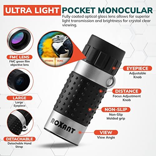 ROXANT Roxant Monocular Telescope - High Definition Ultra Light Pocket Telescope - Includes Compact Monocular, Neck Strap & Cleaning Cloth, Monoculars for Adults, High Powered Handheld Telescope