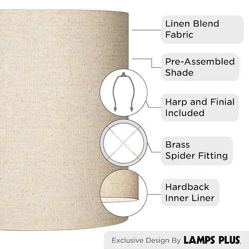 Springcrest 14\" Top x 14\" Bottom x 15\" High x Lamp Shade Replacement Medium Tall Oatmeal Beige Drum Round Rustic Farmhouse Western Linen Fabric Spider Harp Finial - Springcrest