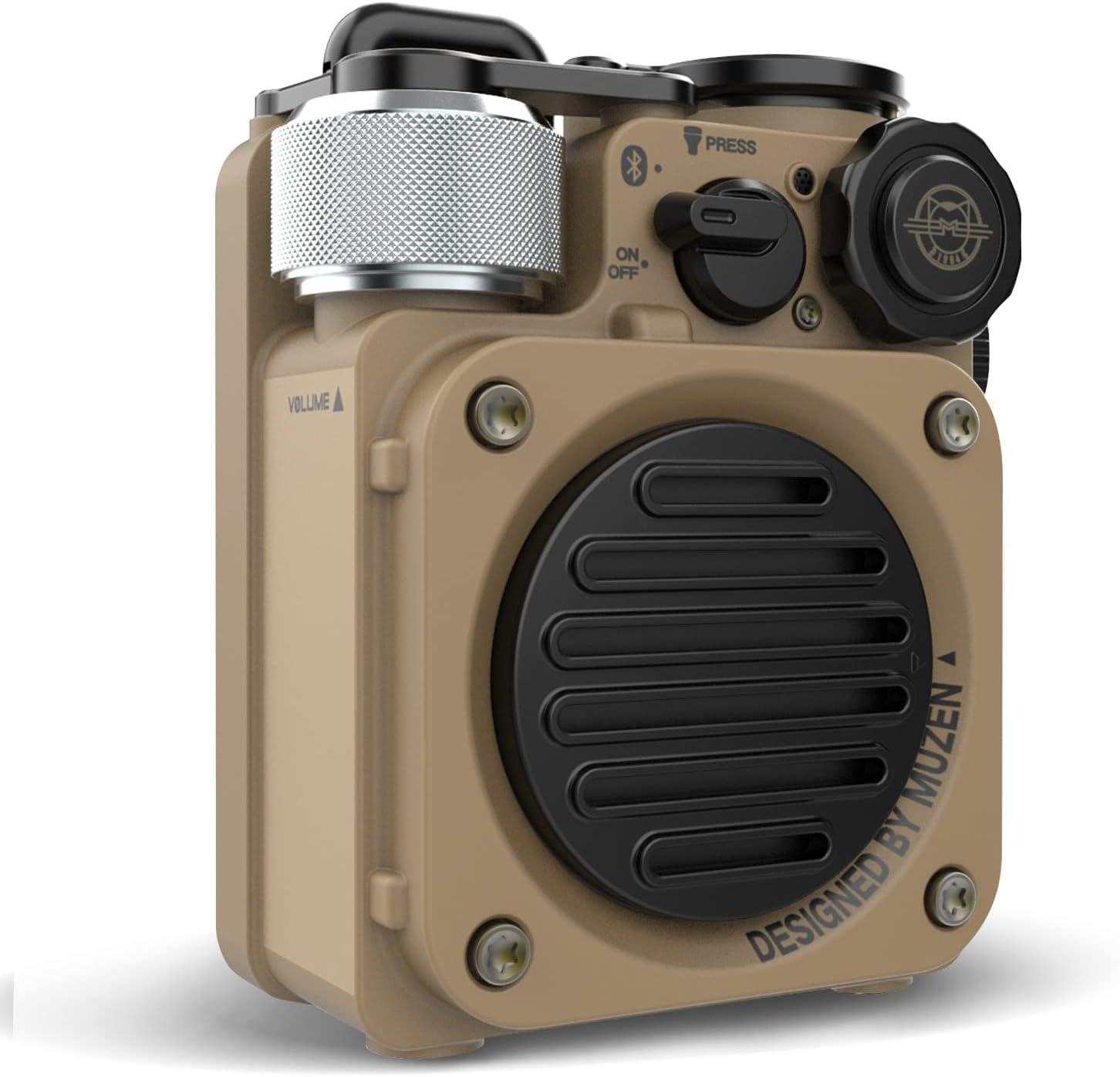 Muzen Muzen Portable Bluetooth Speaker, Wild Mini Rugged Travel Outdoor Speaker, Wireless Waterproof IPX5 with Flashlight, Stereo Sound, Metal Wild Look, for Adventure, Camping, Hiking