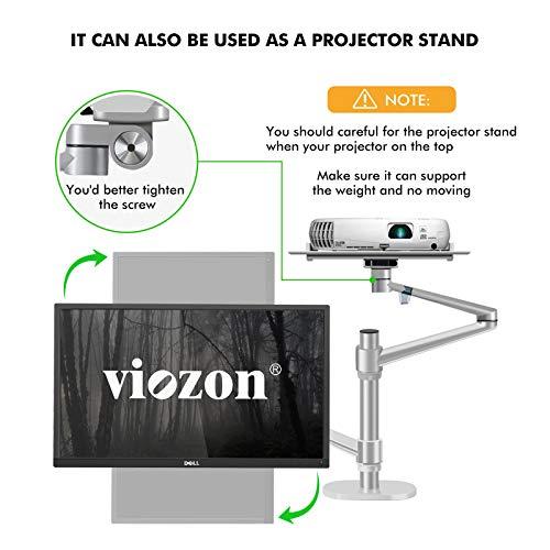 Viozon Viozon Monitor and Laptop Mount, 2-in-1 Adjustable Dual Arm Desk Mounts Single Desk Arm Stand/Holder for 17 to 32 Inch LCD Computer Screens, Extra Tray Fits 12 to 17 inch Laptops (Silver)