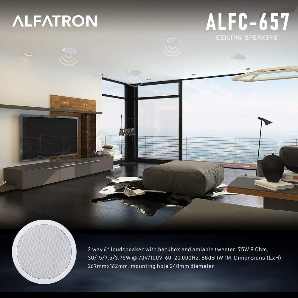 ALFATRON ALFATRON ALFC-657 Loudspeaker in-Ceiling Speaker, 2 Way 6'', w/Backbox and Amiable Tweeter, Can Play Up to 30W with Seamless Design Ready to Listen