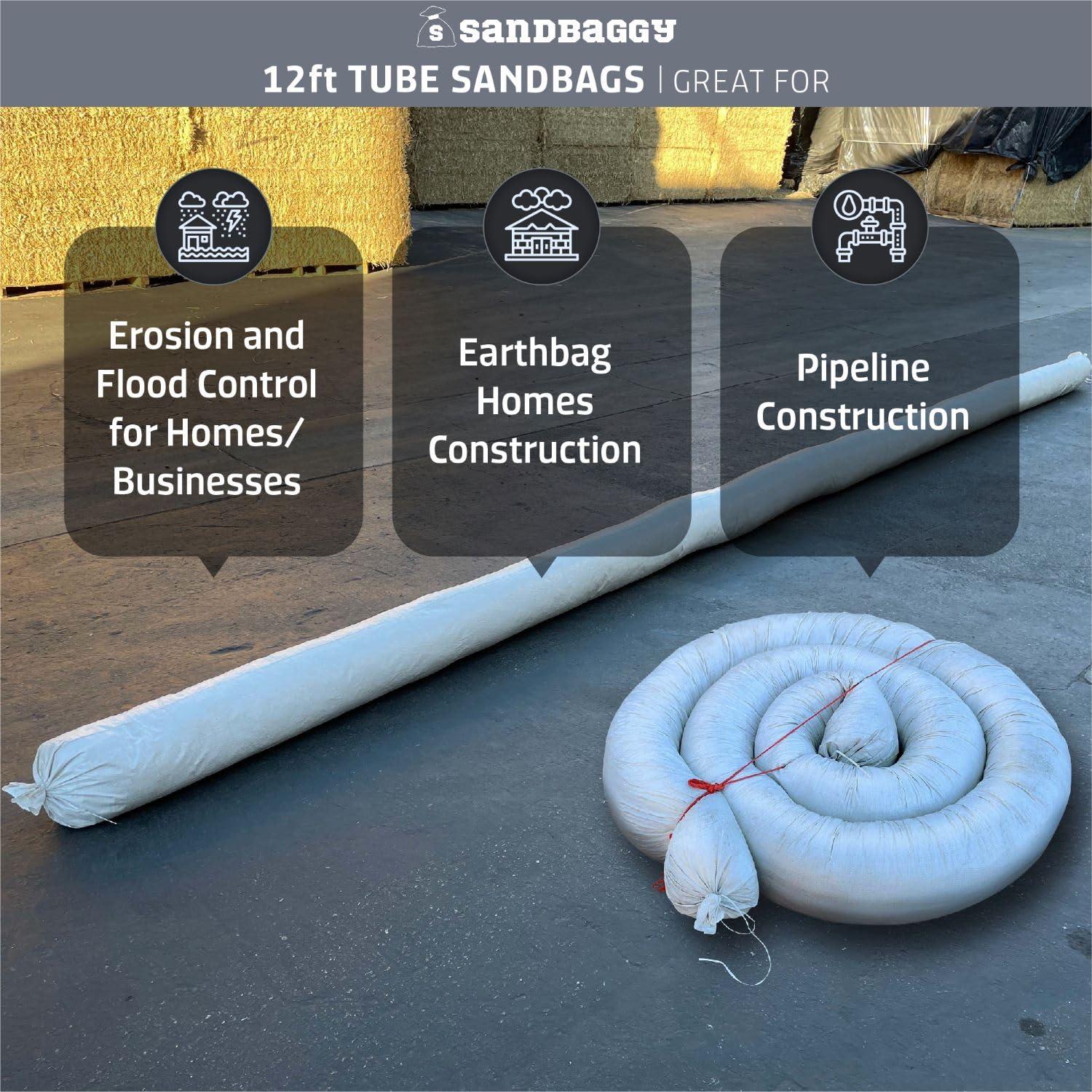 Sandbaggy Sandbaggy Empty Tube Sandbags w/UV Protection | Helps Build Earthbag Homes Faster | Sandbag Protects Homes & Businesses from Flooding | Similar to SuperAdobe Bags (14 in. Wide x 12 ft Long, 25)