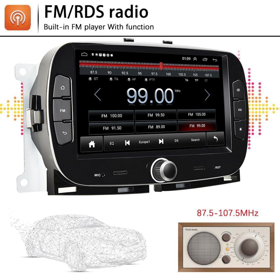 WEPARTICULAR Wireless Carplay Android Auto Car Stereo Compatible for Fiat 500 2016-2019 2Din 7'' Touch Screen 2+32G Android Car Radio Multimedia Player with RDS FM Mirror Link GPS WiFi BT DVR