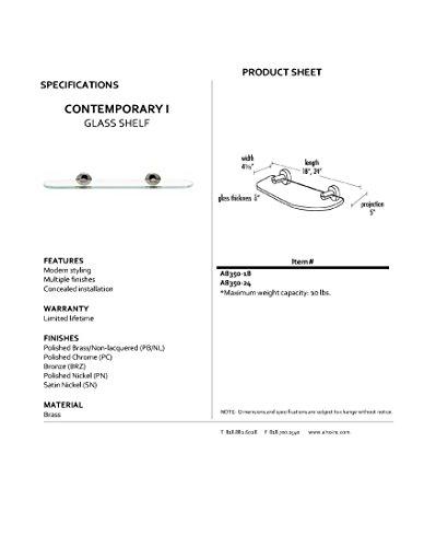 Alno Alno A8350-24-SN Contemporary I Modern Glass Shelf with Brackets, 24", Satin Nickel
